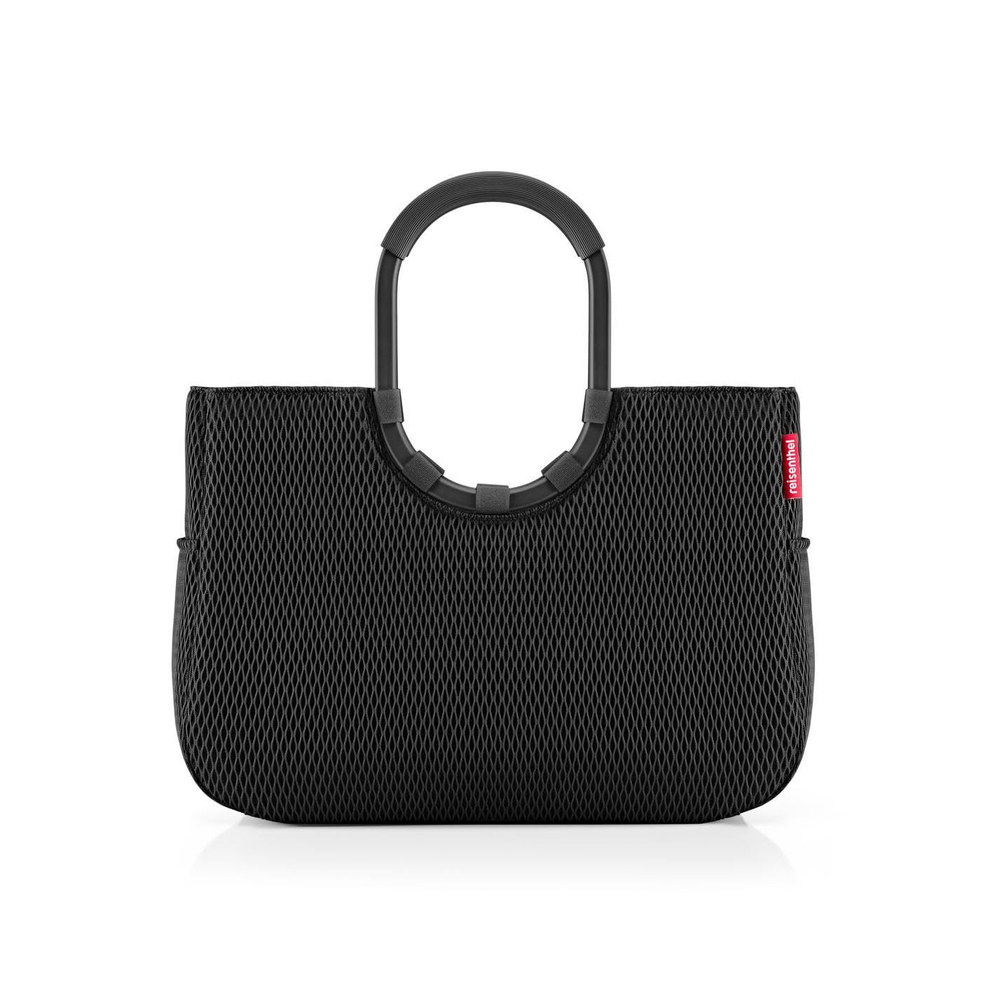 reisenthel loopshopper L mesh black – Stabile Tasche mit praktischen Fächern aus recycelten PET-Flaschen – Charmantes und wasserabweisendes Design
