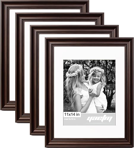 Miniatura 1 de Yaetm Portarretratos de 11 x 14 pulgadas con paspartú para fotos de 8 x 10 pulgadas, juego de 4 marcos de fotos de 1.4 pulgadas de ancho y color