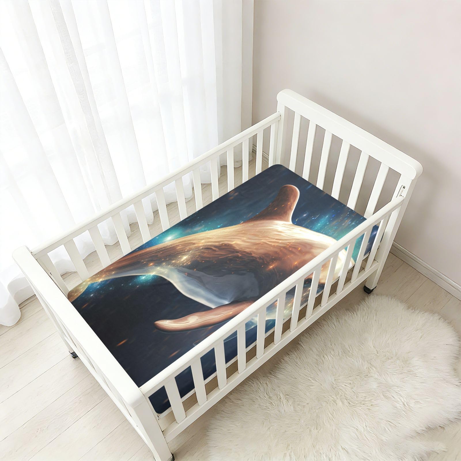 Abstracto DelfíN Volador Arte Oscuro Sábana de Cuna para Niños Pequeños,Sábanas de Algodón Suave para Bebés Aptas para Colchón Corralito