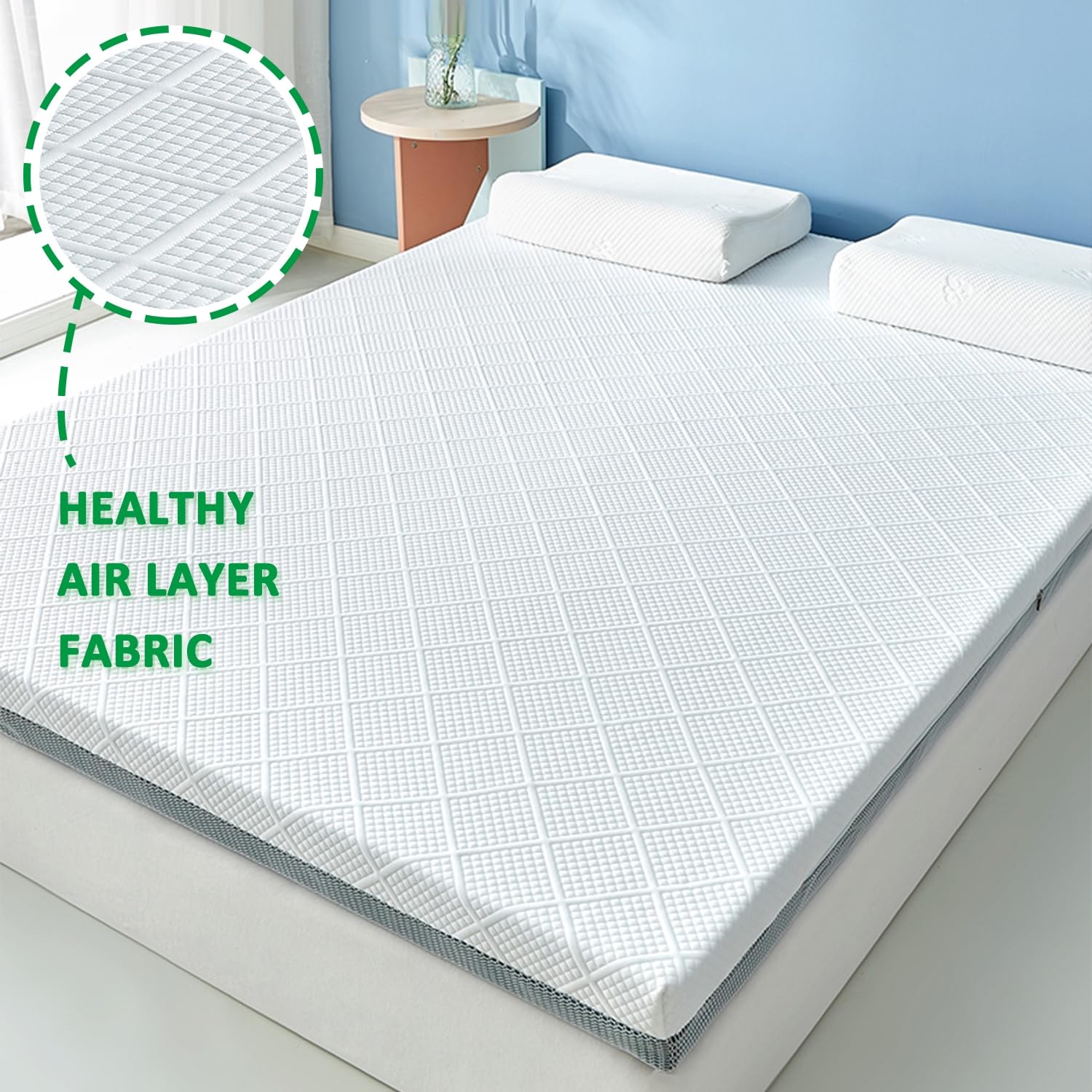 Kühlende Gel-Matratzenauflage für Doppelbett, Queen-Size-Bett, 7 cm, Memory-Schaum-Pad, atmungsaktiv und waschbar, mit Gel infundiert, Bettauflage, Kühltechnologie, 200 x 220 cm
