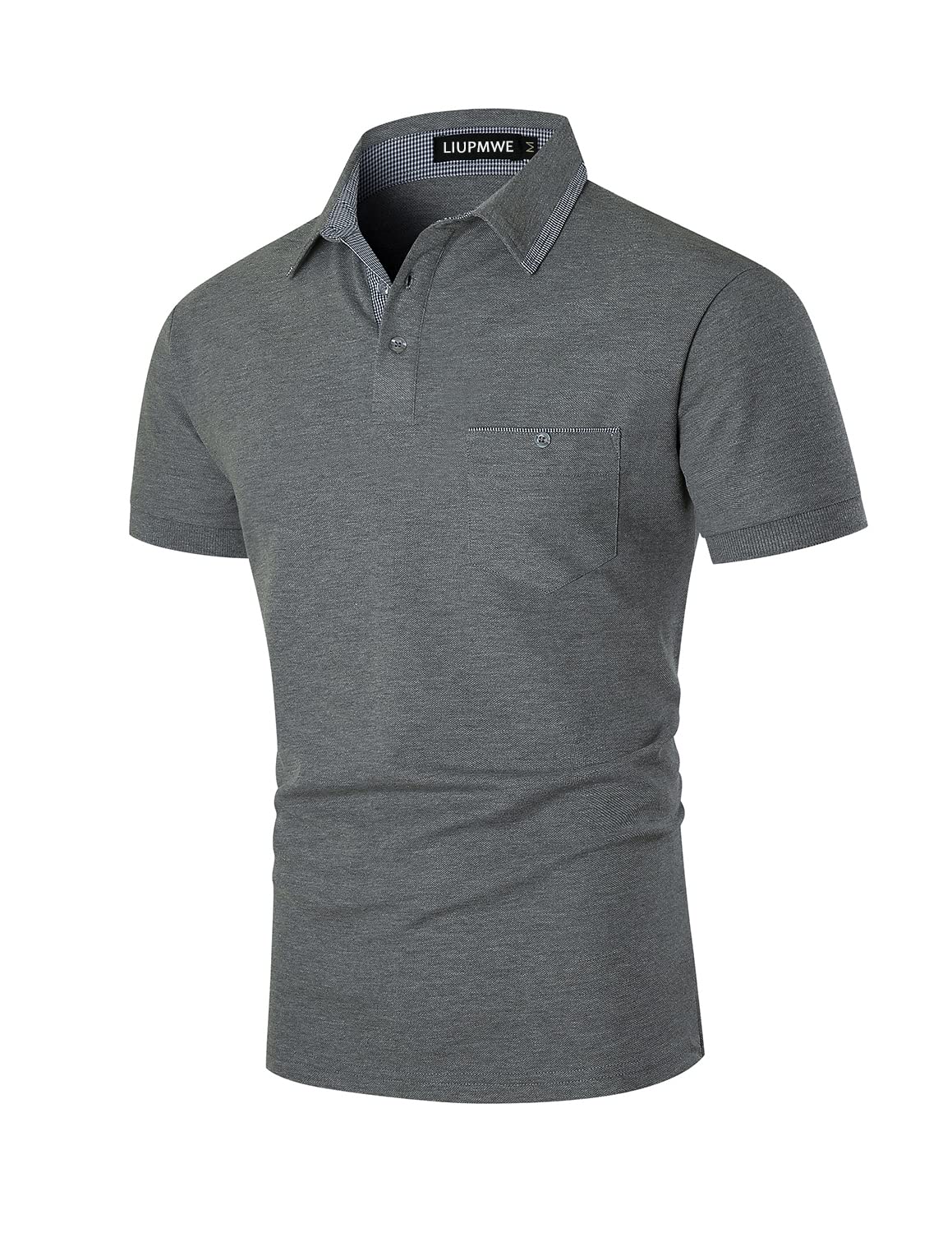 LIUPMWEMen's Short Sleeve Polo Shirt Cotton with Unique Plaid Collar Design T-Shirt