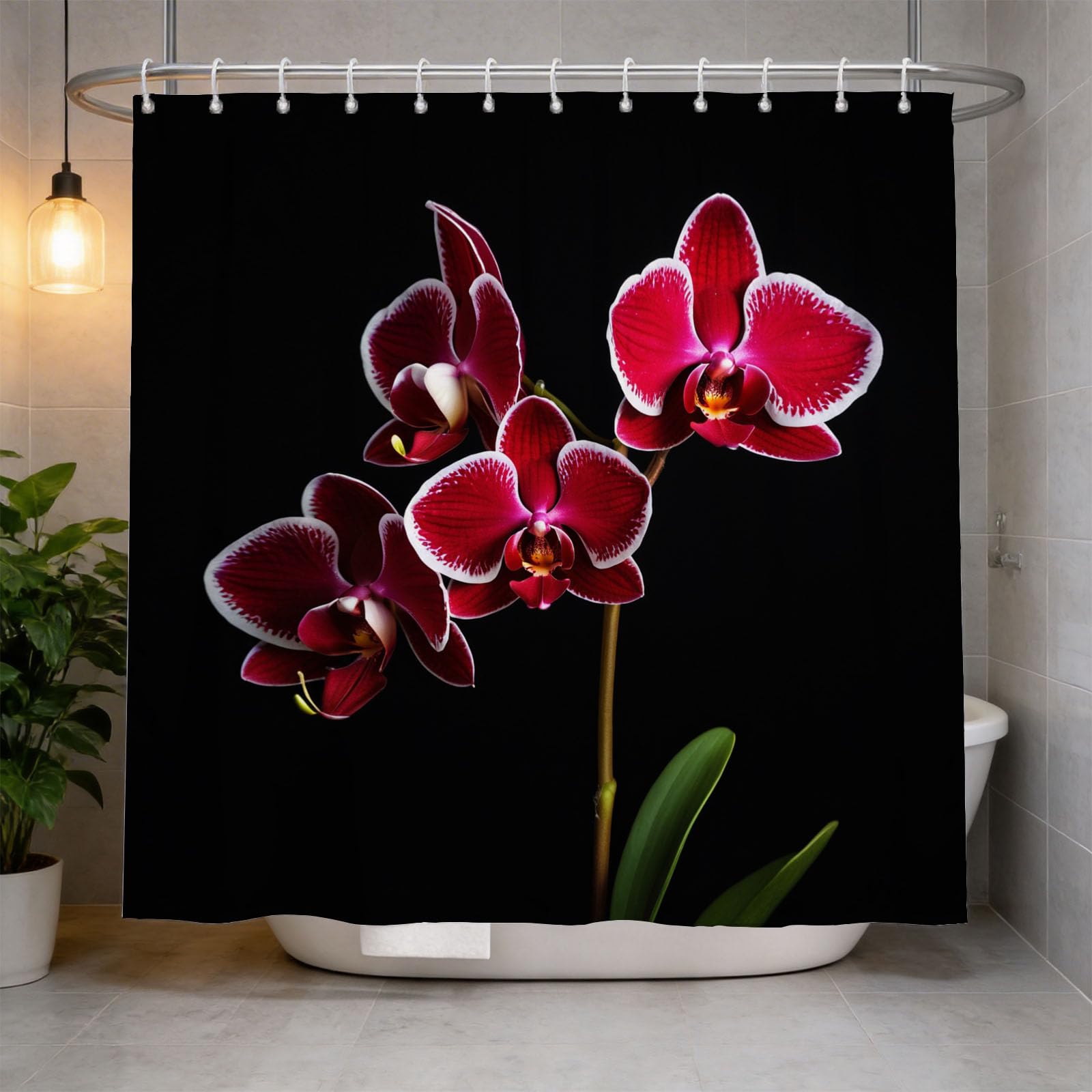 Hongduo 3D Orchid Shower Curtain for Stalls Bathtubs Simple Bathroom Decor Shower Curtain Set Polyester Fabric Waterproof 180x180cm/71X71 Inch with Hooks