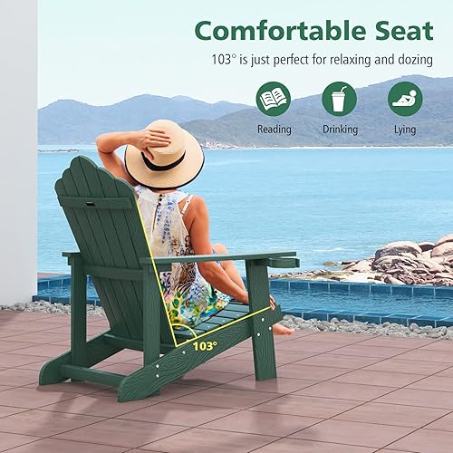 Miniatura 6 de Tangkula Silla Adirondack de gran tamaño, sillas de patio con soporte ajustable para tazas, sillones HIPS con rejillas, resistente a la intemperie