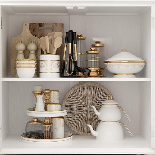 Vista 5 de Hitow Mesa de consola con espejo para buffet, armario de 4 puertas con estantes, armario de almacenamiento grande de 63 pulgadas de ancho, gabinete