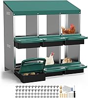 MMETERXITY 6-Compartment Metal Chicken Nesting Box with Roll-Out Egg Trays, Fake Eggs & Accessories - Green for Hens, Ducks, Rabbits