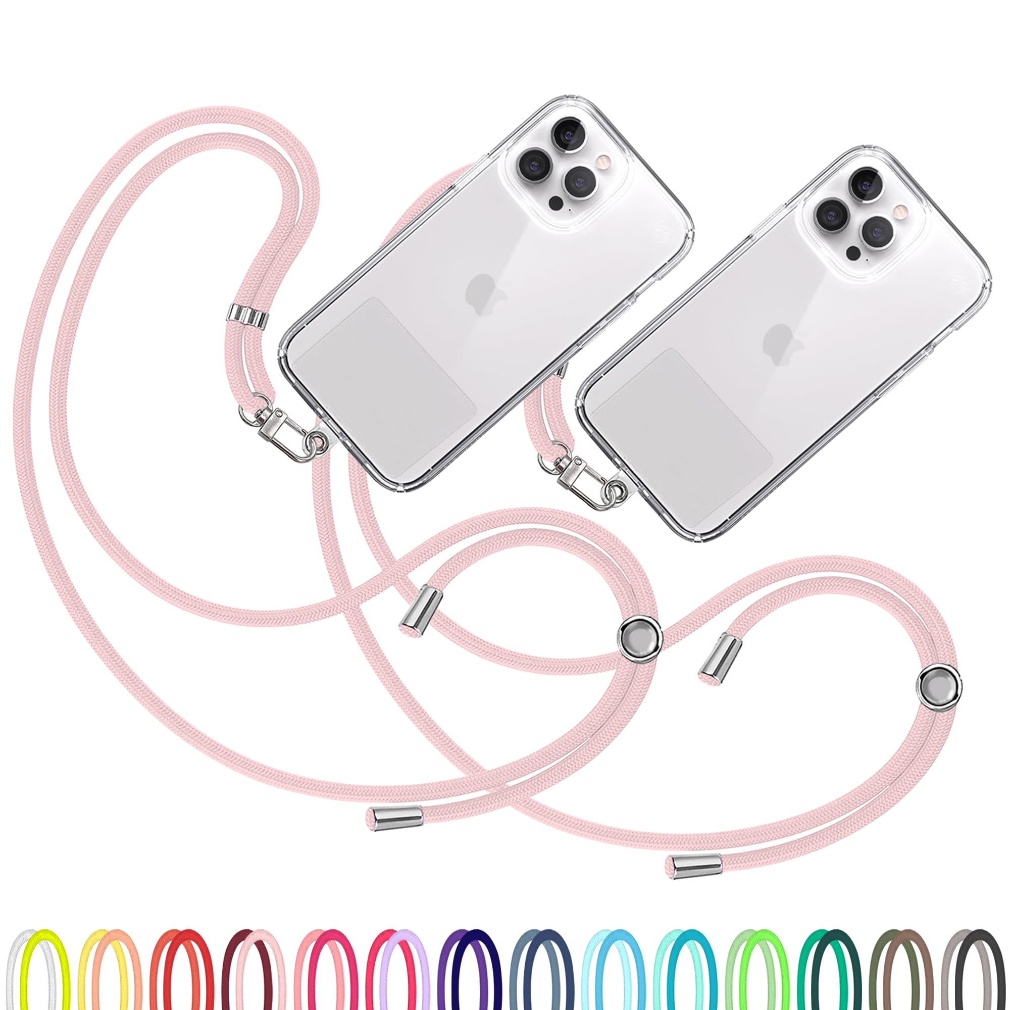 TBOC 2X Cell Phone Lanyard [Light Pink] - Comfortable Universal Smartphone Lanyard - Easy to Use Neck Phone Holder [Clear Patch] - Adjustable Length