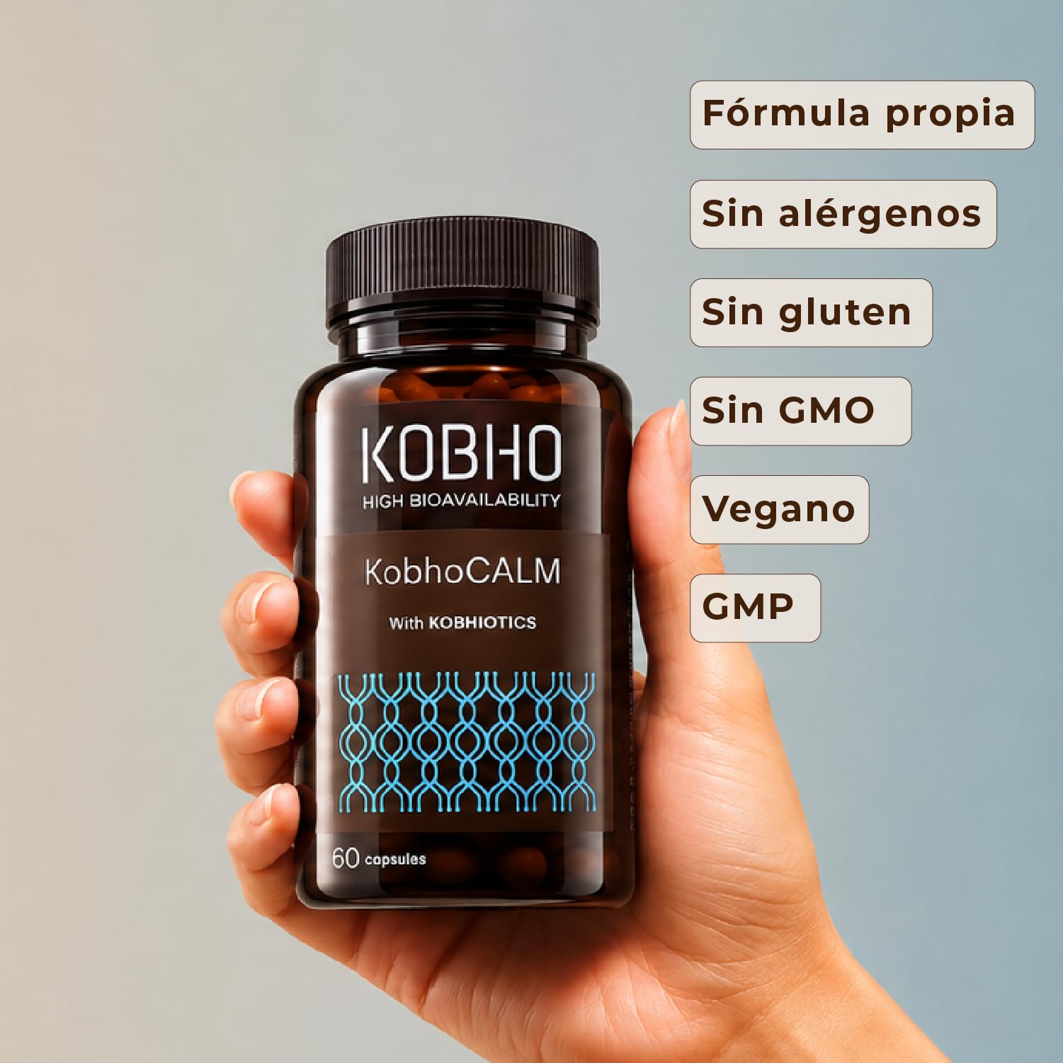 KobhoCALM Ashwagandha Shoden® Con Rhodiola y Psicobióticos | Equilibrio Emocional, Apoyo al Estrés, Claridad Mental y Concentración, 60 cápsulas veganas