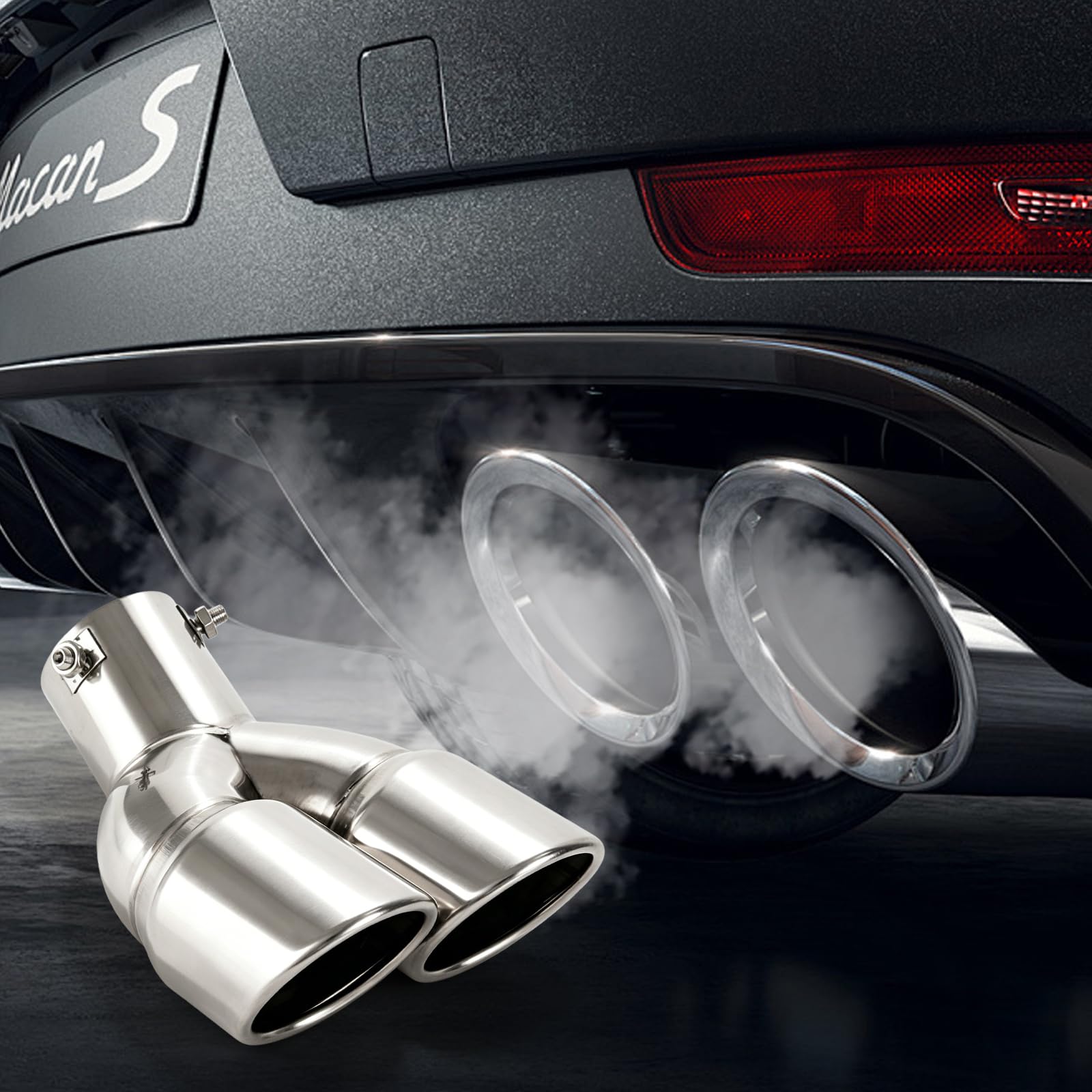 Embout Echappement Double Sortie, Tuyau D'Échappement De Voiture, 63mm Tuyau D'Échappement À Double Embout D'Échappement De Voiture, Acier Inoxydable Tuyau Échappement, Embouts De Silencieux