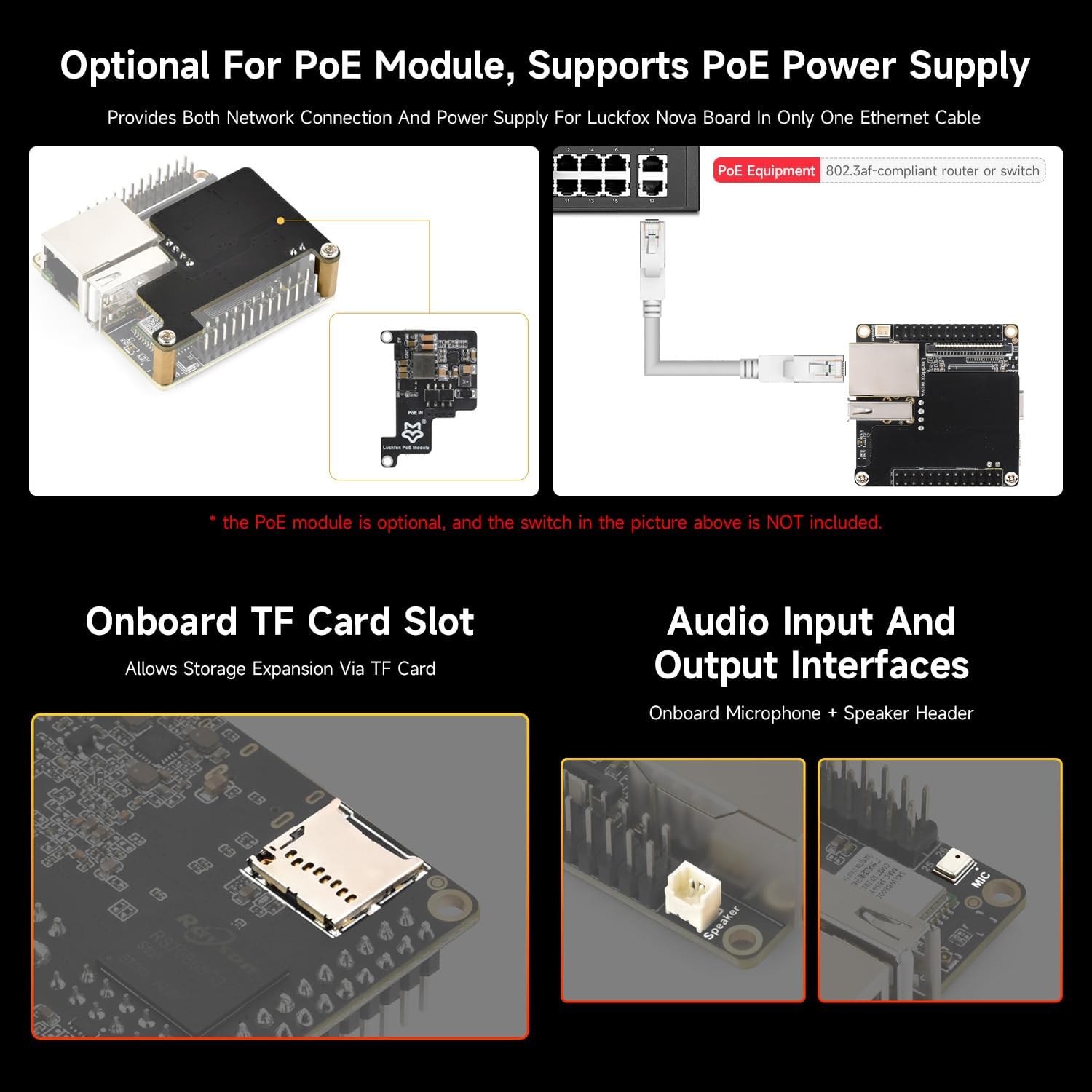 Waveshare Luckfox Nova Micro Development Board, Based On Rockchip RK3308B, 8GB eMMC, Integrated High-Performance Audio Codec, with PoE Module, Excluding Wireless