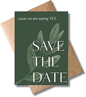 WBdesignz 10er-Set Save the Date Einladungskarten zur Hochzeit mit Umschlägen - elegante Einladungen „cause we are saying YES“ mit Olivenzweig-Motiv - für Hochzeitsplanung Hochzeitsgäste (DIN A6)
