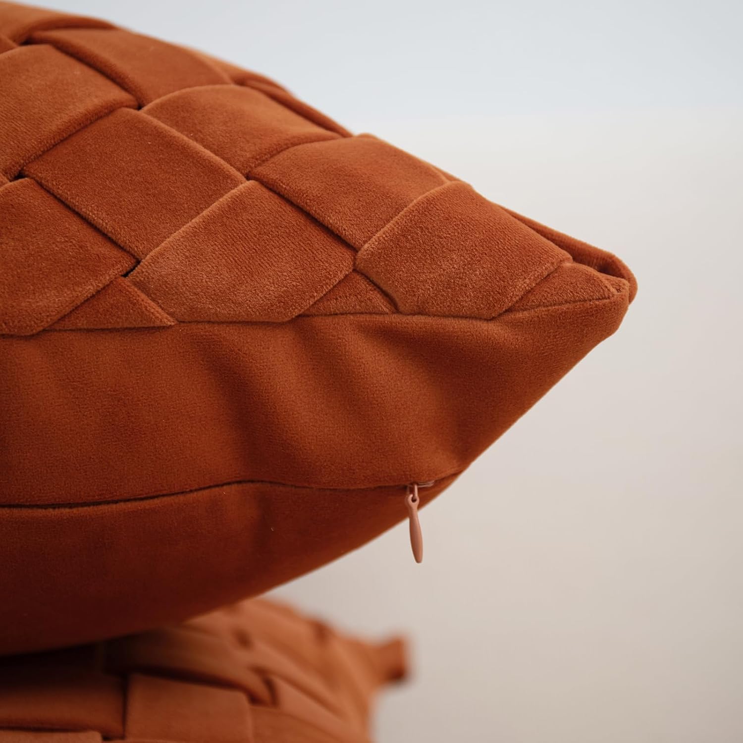 vctops Thick Velvet Decorative Throw Pillow Cover Luxury Handmade Diamond Weave Square Cushion Cover Soft Comfy Pillowcases for Sofa Bedroom Couch (Orange B,18"x18")