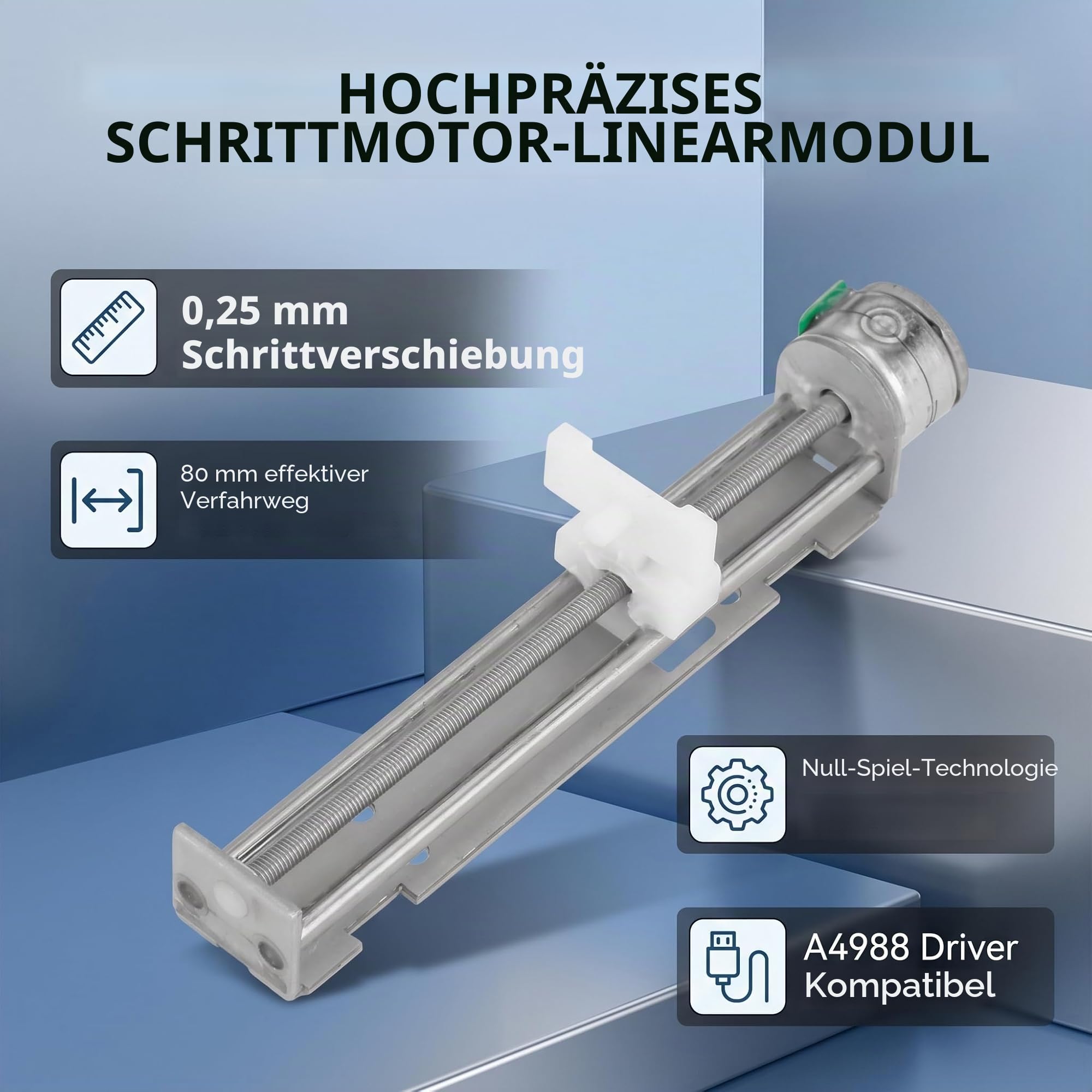 DC 12V Stroke 80mm Drive Stepper Motor Screw 2-Phase 4-Wire Stepper Motor with Linear Nut Slider for DIY Engraving Machine