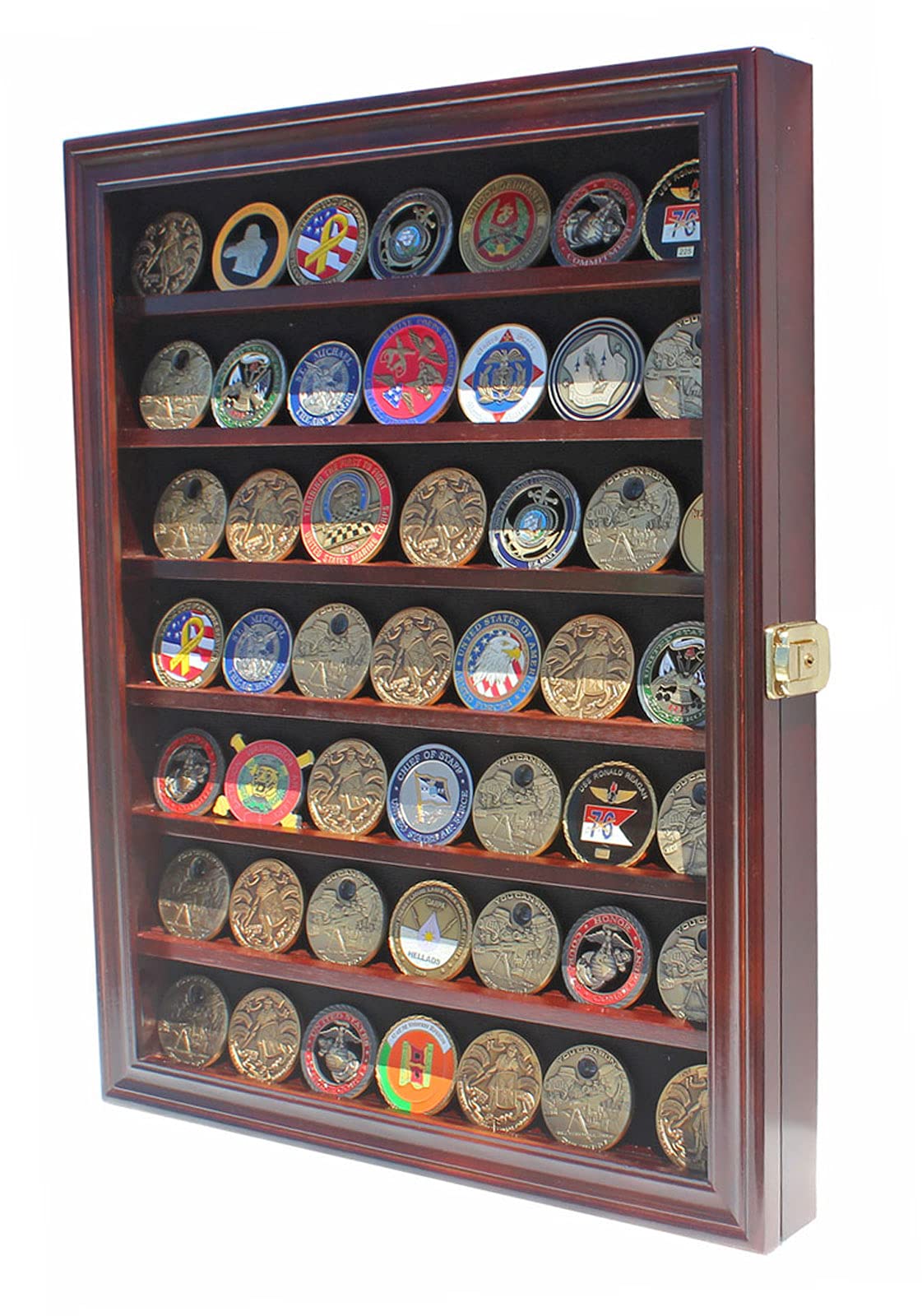 Military Challenge Coin Display Case Lockable Wood Rack Holder