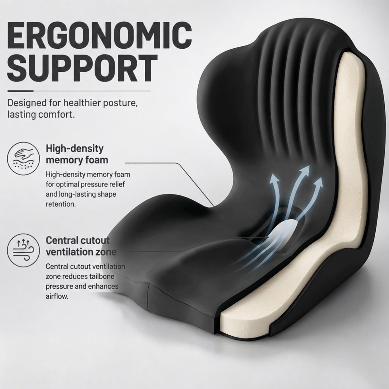 Cojín de asiento ergonómico ortopédico para silla de oficina, con respaldo, soporte lumbar para coche