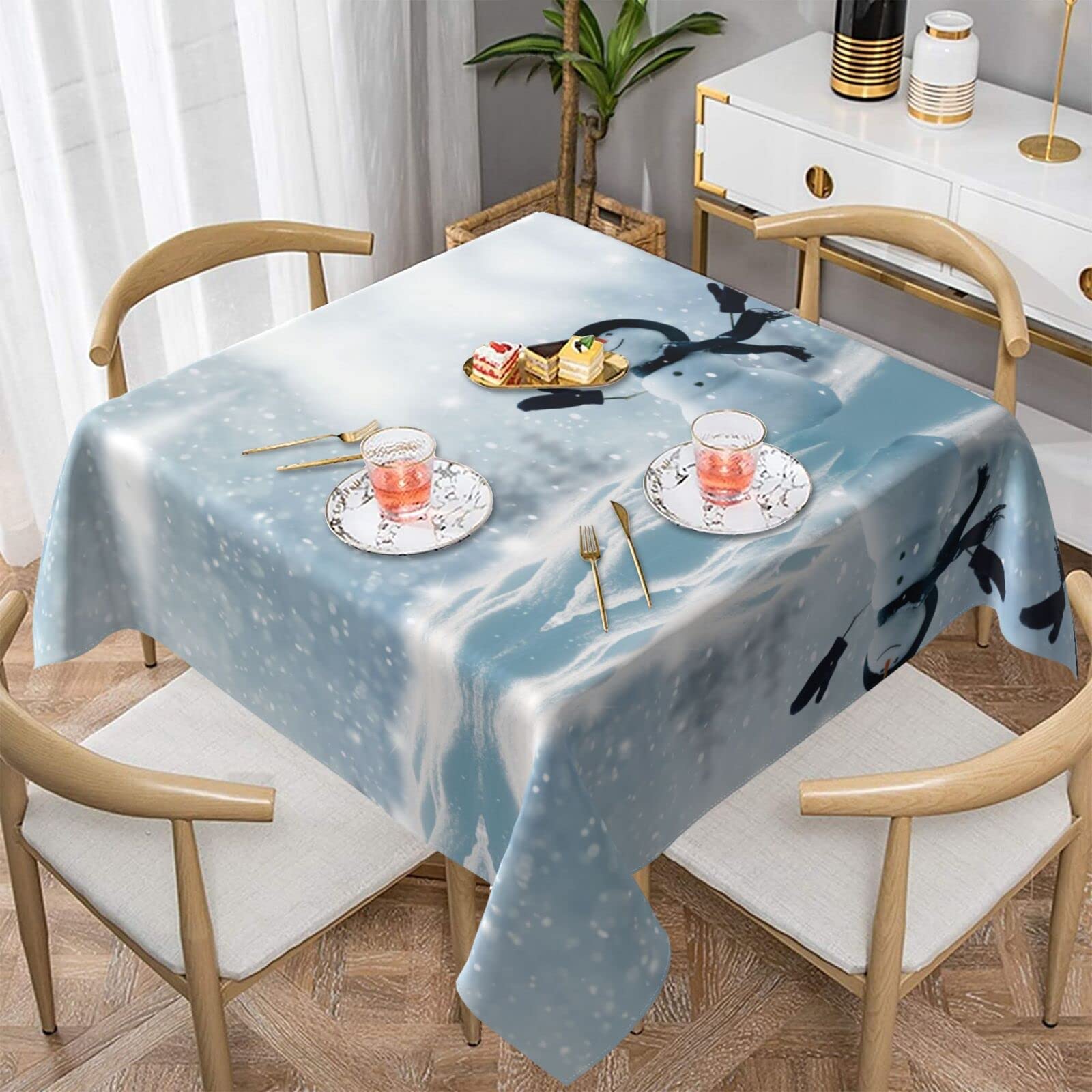 Nappe carrée de Noël 152x152 cm avec motif bonhomme de neige imperméable
