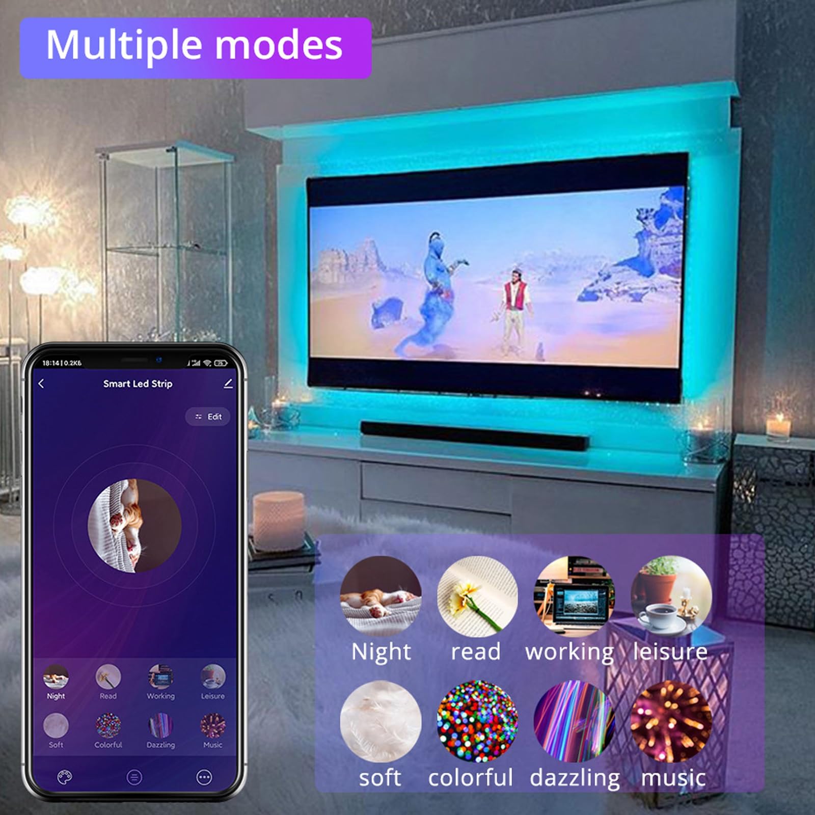 Luci A Led Per TV, 5m/10m Con Telecomando 8 Modalità Timable Sincronizzato Con La Musica, Telecomando Per TV Striscia Luminosa A LED Per Camera Da Letto/gioco/sfondo TV/decorazioni Per La Casa(10m (Bl