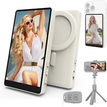 Vamvo Magnetic Selfie Monitor Screen for iPhone & Android, 4K Wireless Vlog Screen with Remote, 180 Rotation & Screen Mirroring Content Creator Essentials for TikTok, YouTube Live Streaming White