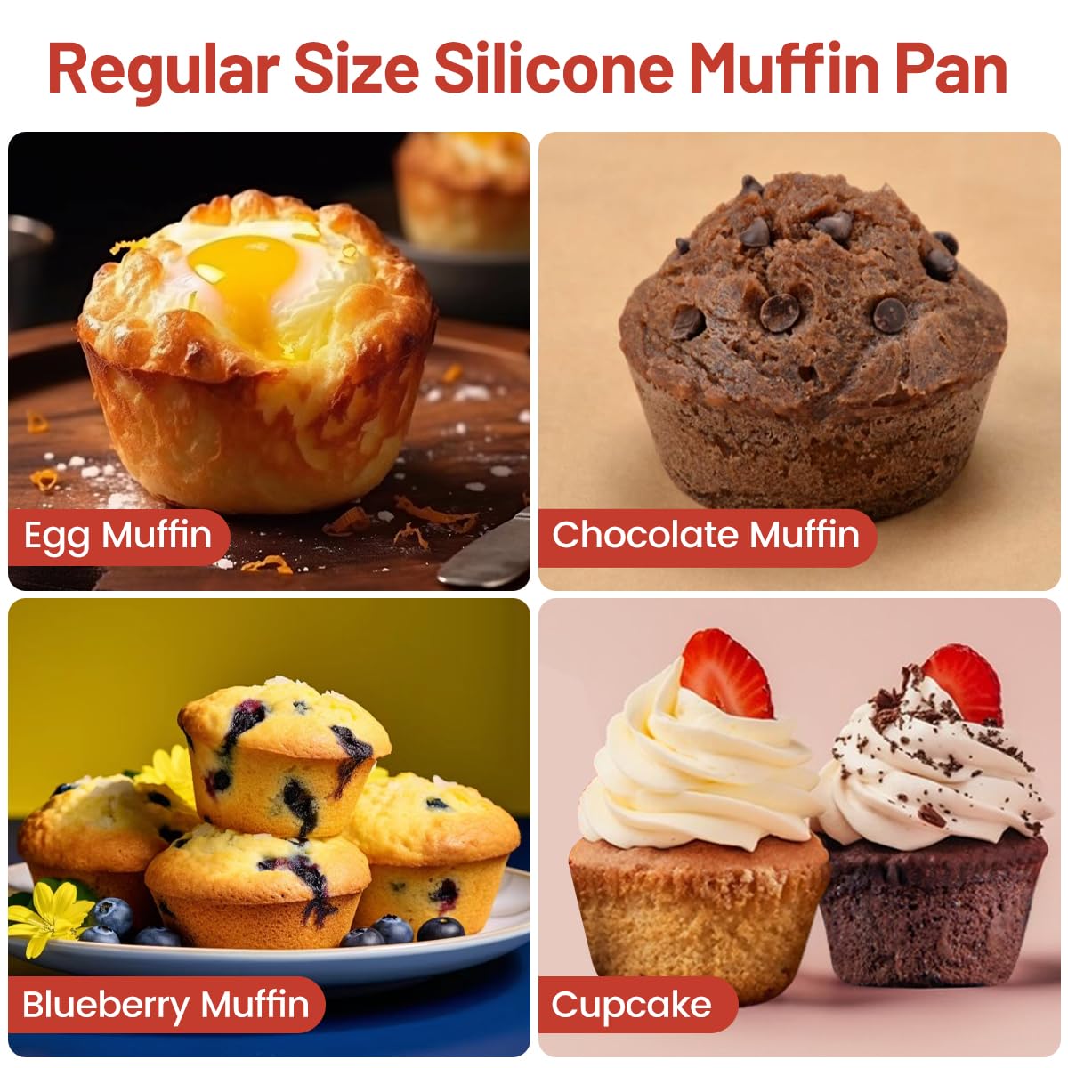 CAKETIME Silikon Backform, Silikon-Muffinform, metallverstärkter Rahmen, Cupcake-Form, 12 Tassen, normale Größe, leicht zu bewegen, Backofen, Muffinformen, antihaftbeschichtet, 12 (2)