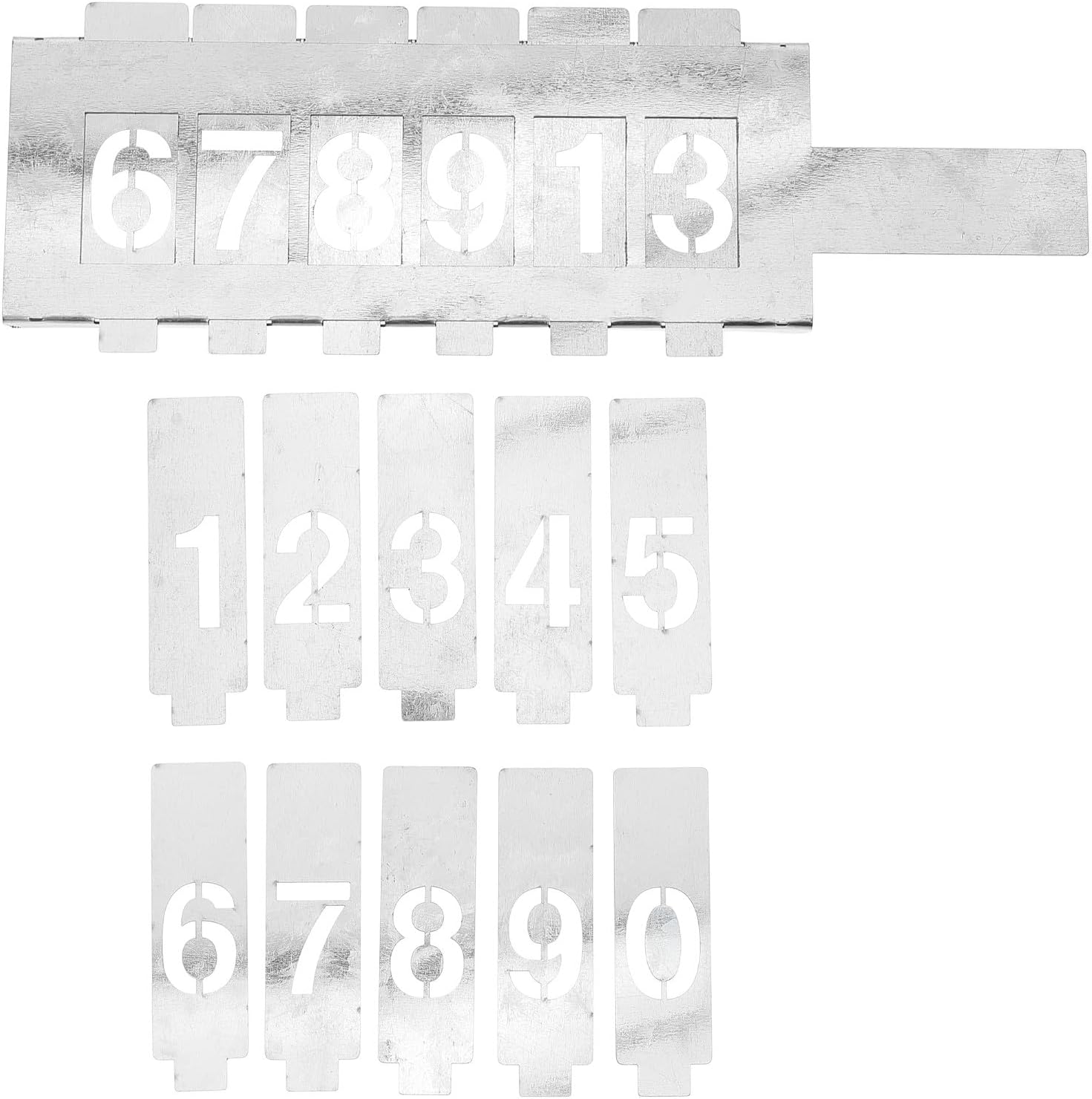 DIY Number Stencils Kit with Hollow Metal Digital Templates 3Cm Numbers 0-9, Galvanized Iron 6-Slot Holder for Painting and Airbrush Art Supplies
