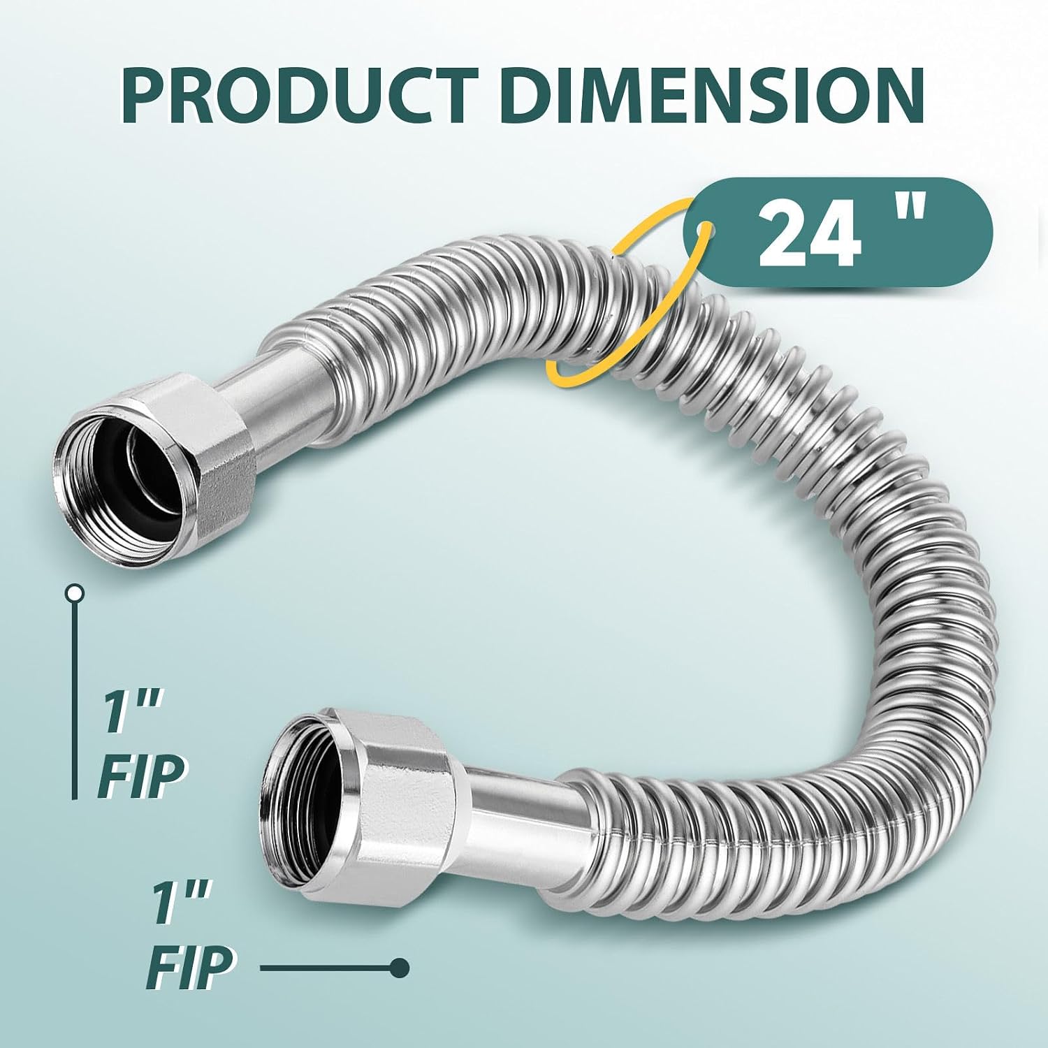 2-PACK Niikappu 24-Inch Stainless Steel Flexible Water Heater Connector, 1" FIP x 1" FIP Hose for Water Heater/Water Softener