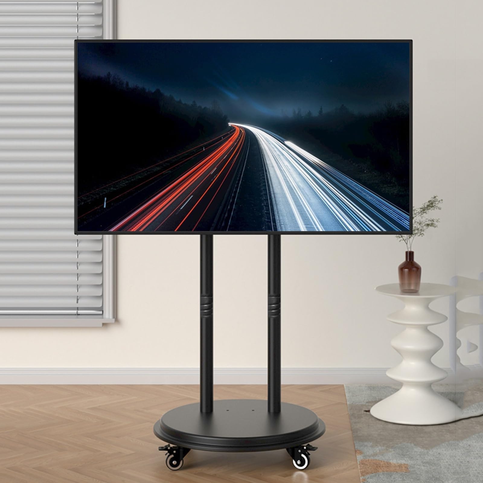 HPTHLY Mobile Stand - Mobile Tv Cart Swivel Tv Stand With Wheels, For Screens From 42 To 90 Inch Height Adjustable Floor Stand, Which Supports Up To 60Kg/132Lbs, Vesa Max. 600X600Mm
