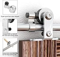 Vista 102 de TSMST Kit de herrajes para puerta corrediza de granero de 6 pies, riel de acero inoxidable de servicio pesado resistente con montaje superior