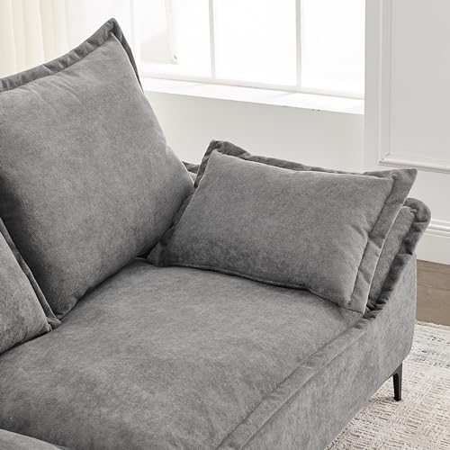 ERYE Modern Sleeper Sailboat Sofa Couch Dutch Velvet 3-Seater Cloud Sofa&Couch with Two Pillows for Apartments Office Studio Small Spaces Living Rooms, 88.5\", Grey-005