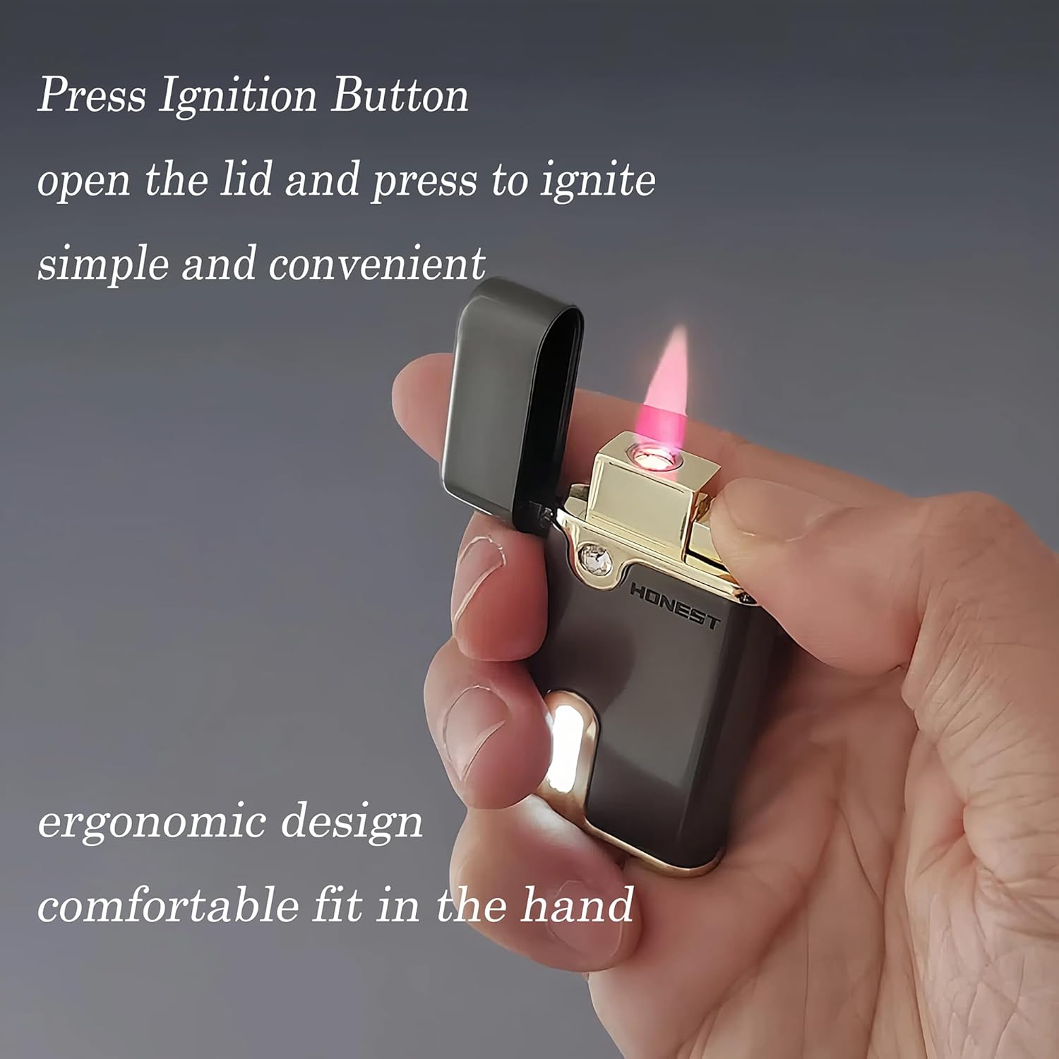 Butane Torch Lighter with Styllish Window Light Single Red Jet Flame Windproof Gas Refillable Gift Box (Gray+Black)