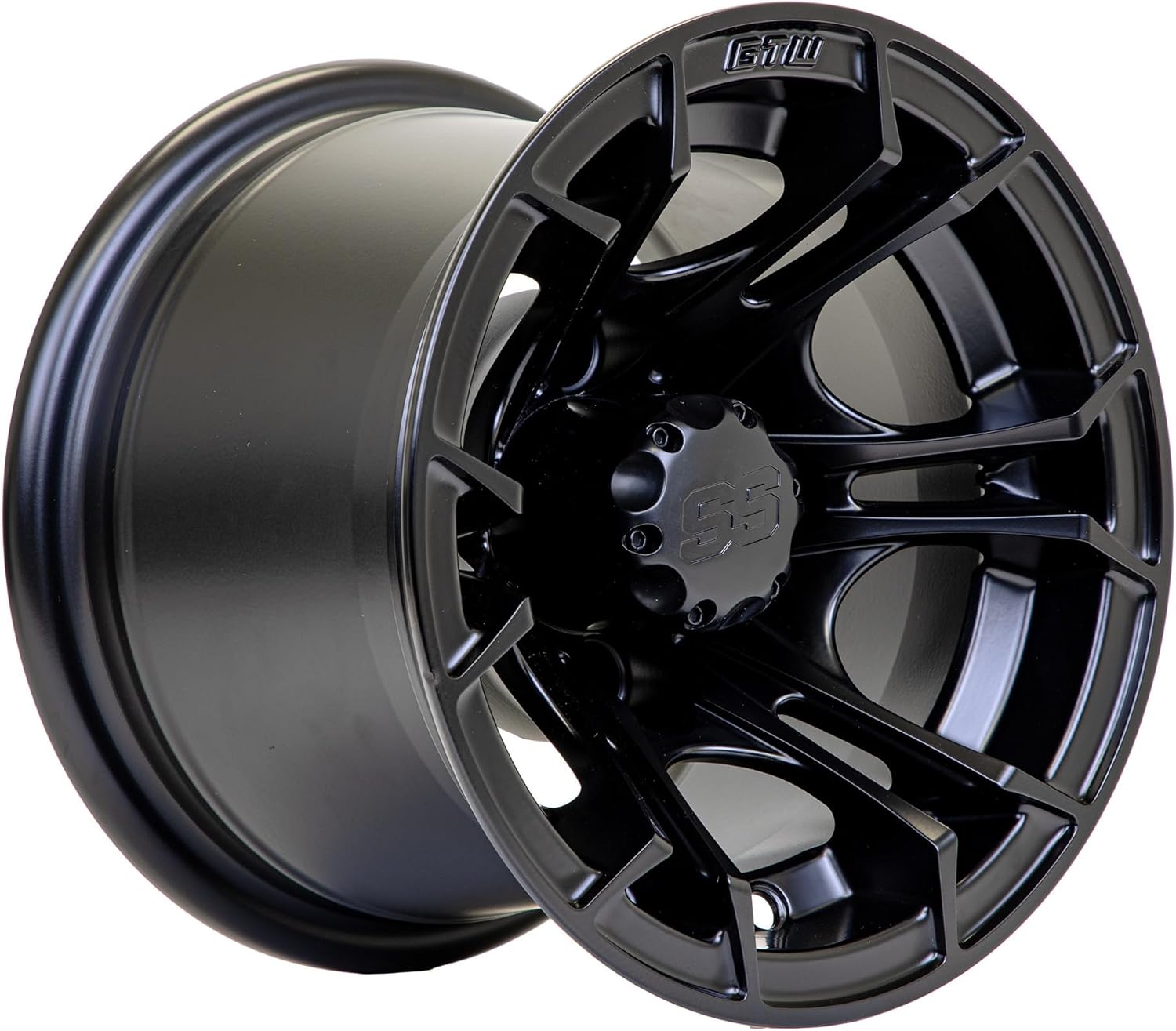 GTW 10 Inch Golf Cart Wheels and Tires Combo | GTW Spyder Matte Black Wheels on 22x10-10 (22") Timberwolf All Terrain Tires | Set of 4