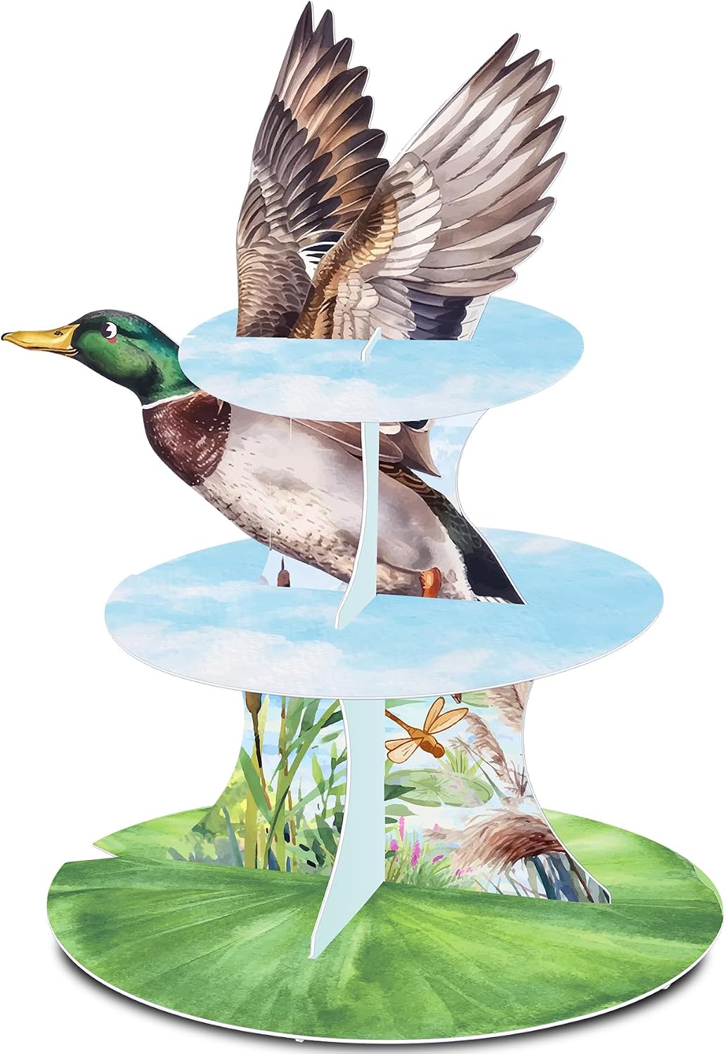 GRULLIN Mallard Duck Hunting Cupcake Stand 1PCS, for One Lucky Duck First Birthday Baby Shower Party Favor Decorations Supplies