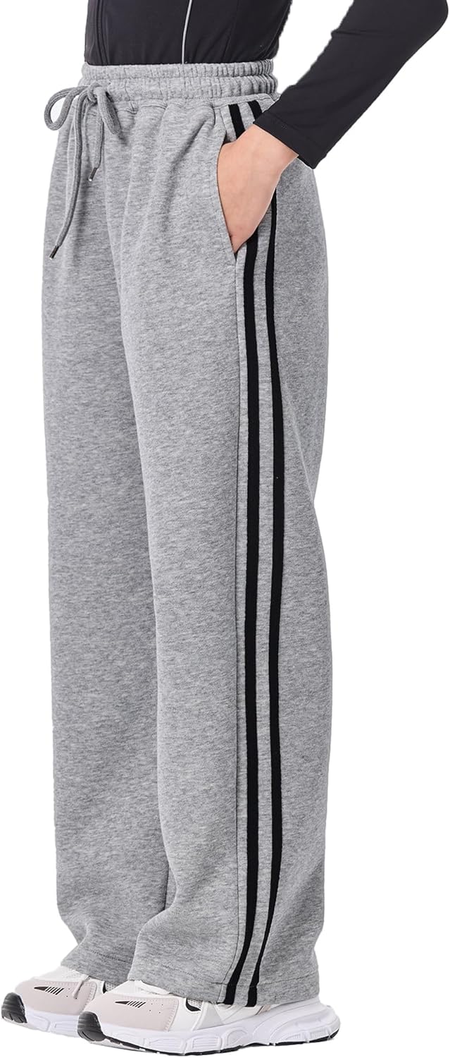 Hvididan Girls Wide Leg Sweatpants with Side Stripes High Waist Baggy Track Sweat Pants for Kids to Teens 5-14 Years