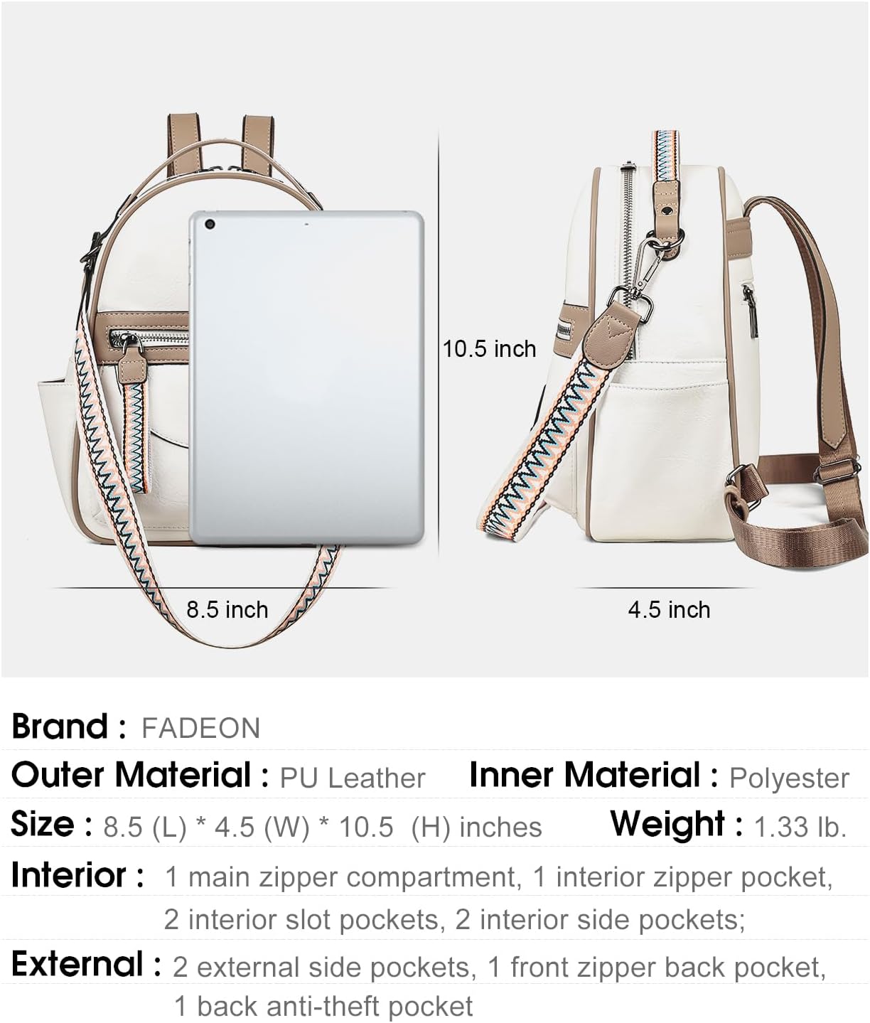 FADEON Mini Backpack Purse for Women, Designer Leather Cute Roomly Small Backpacks, Ladies Shoulder Backpack Fashion Handbag - Image 3