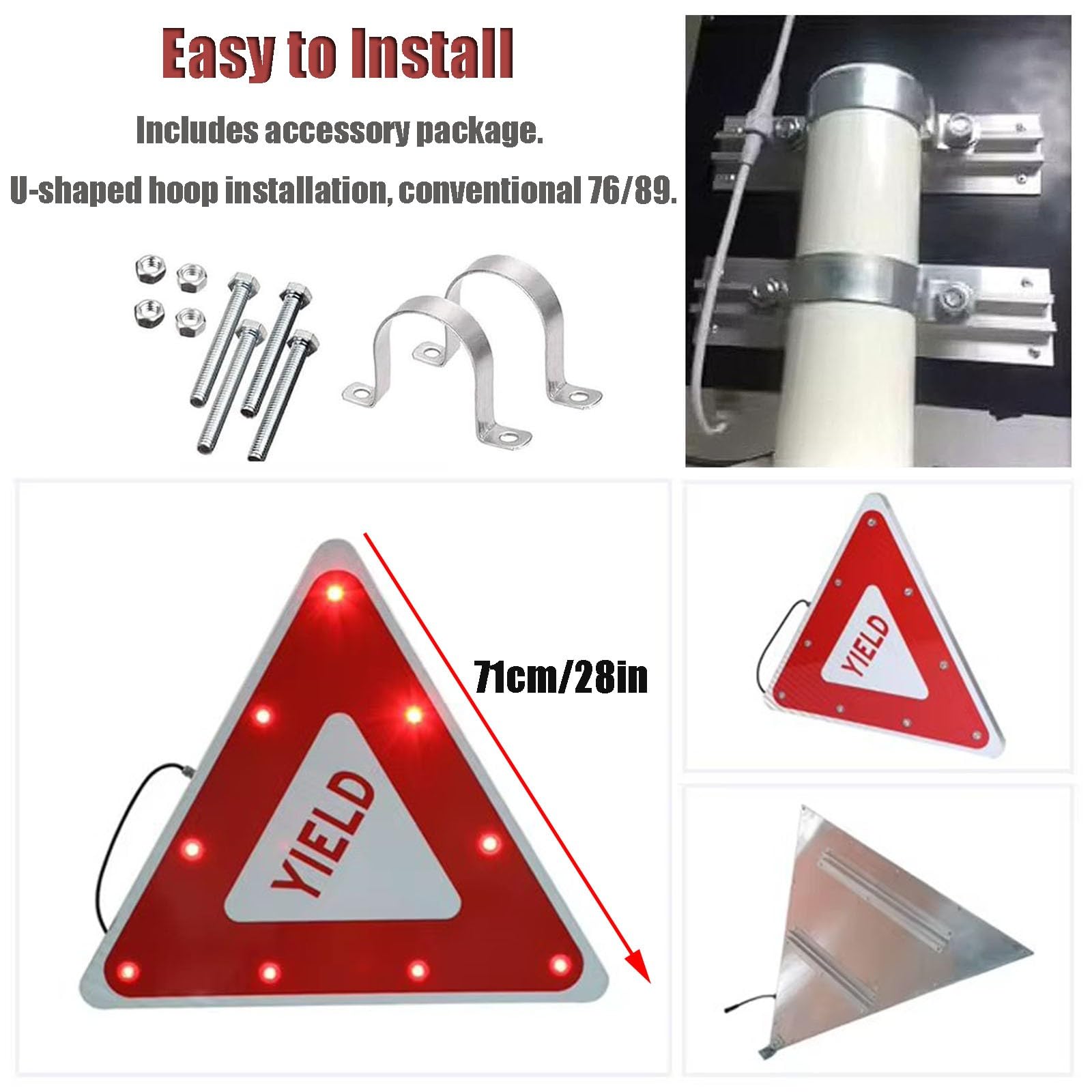 Señal de ceder el Paso de Aluminio con energía Solar de 28 Pulgadas, señal de Paso Triangular Intermitente LED Señales de Advertencia de Cruce de Carreteras, para Calles, muelles