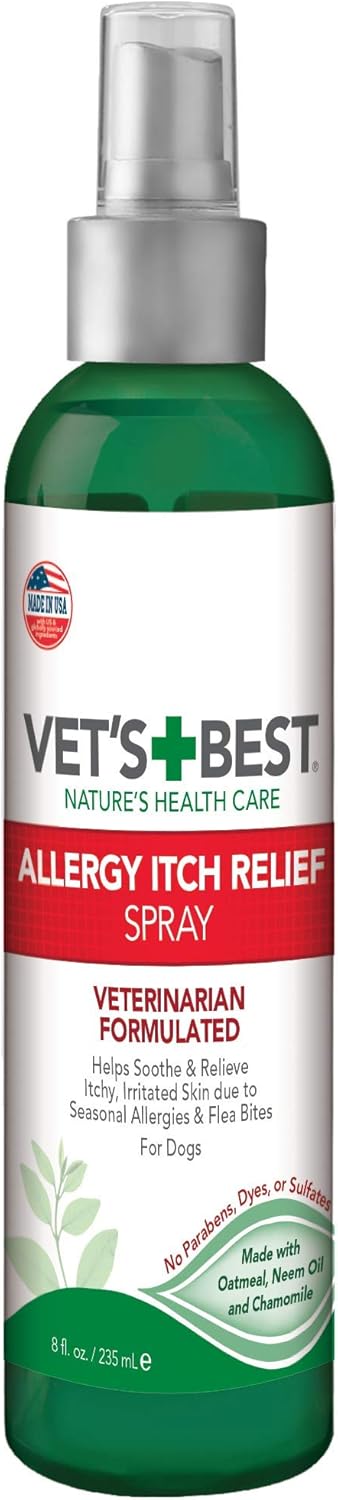 Vet's Best Allergy Itch Relief Spray for Dogs | Soothes Dog Dry Skin | Relieves The Urge to Itch, Lick, and Scratch | 8 Ounces