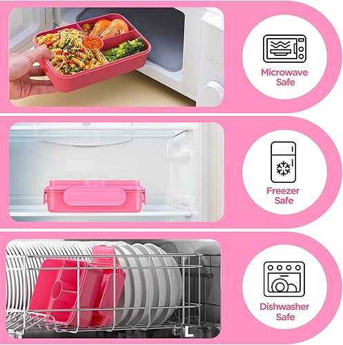 Miniatura 5 de Jelife Lonchera Bento para niños loncheras grandes estilo Bento a prueba de fugas con 4 compartimentos recipientes de almuerzo para niñas con