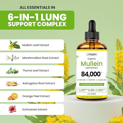 Vista 4 de Gotas de gordolobo para pulmones, líquido orgánico de desintoxicación y limpieza pulmonar USDA con malvavisco, tomillo, astrágalo, cáscara