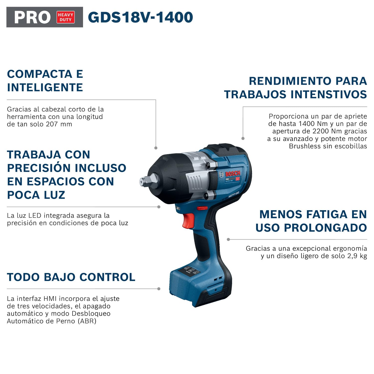 Bosch PRO HEAVY DUTY GDS18V-1400 (1/2) Llave de impacto, sistema de 18 V (caja de cartón)