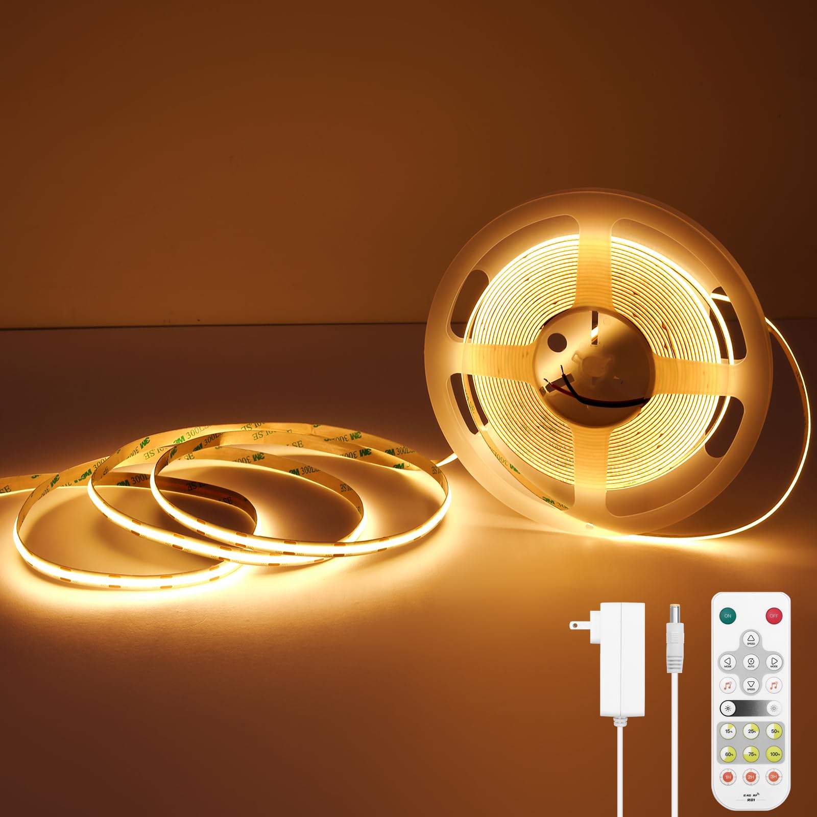 Kit de tiras LED COB de 5 metros regulable 2700 K blanco cálido 24 V/2400 LEDs/CRI90+ con 8 puertos funciona con Alexa/Google Assistant para dormitorio, TV, iluminación