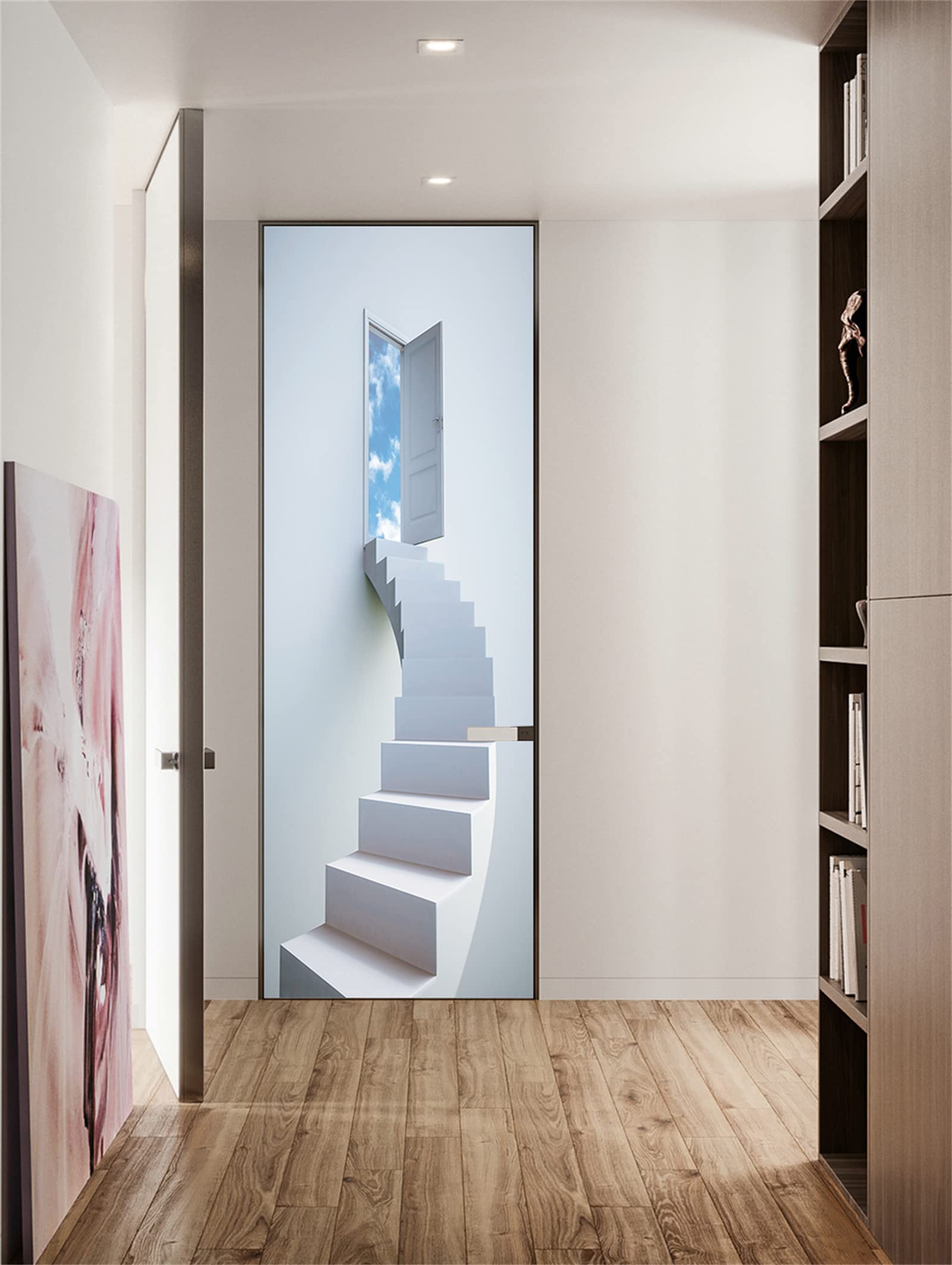 Adesivo 3D Per Porte E Pareti - Scale A Chiocciola Bianche, 85x215cm, PVC Rimovibile E Impermeabile - Foto 3