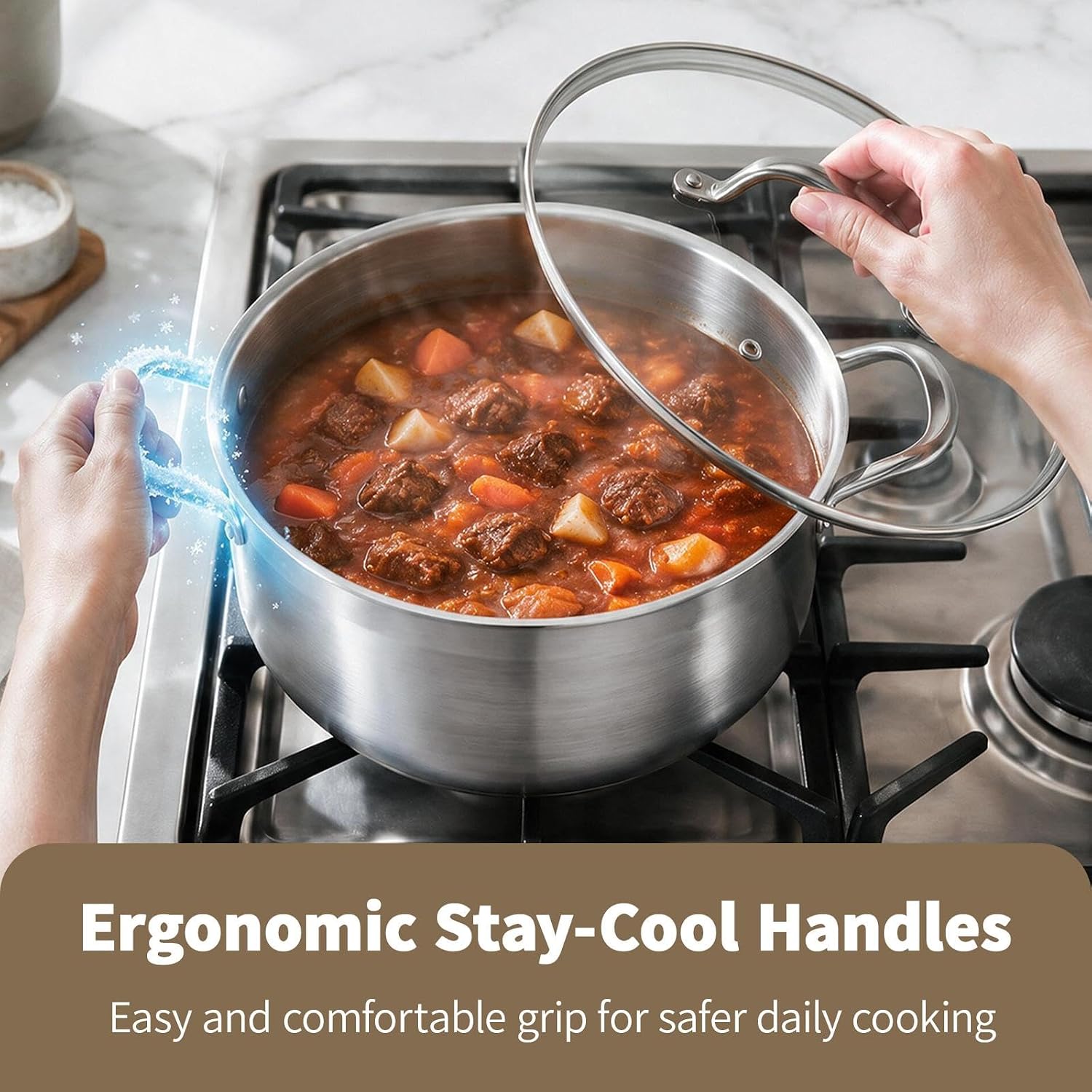 Stainless Steel Stock Pot - 12 Quart Heavy Duty Cooking Pots With Visible Lid for Pasta, Soup, Spaghetti, Cool Grip Handles, Mirror Polished Oven Safe Large Pot for Canning, Boiling, Simmer
