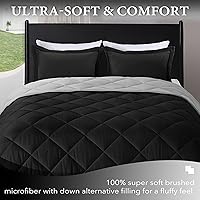 Vista 2 de Downluxe Juego de edredón de tamaño matrimonial, negro y gris, ropa de cama suave para todas las estaciones, 3 piezas, con 2 fundas de almohada