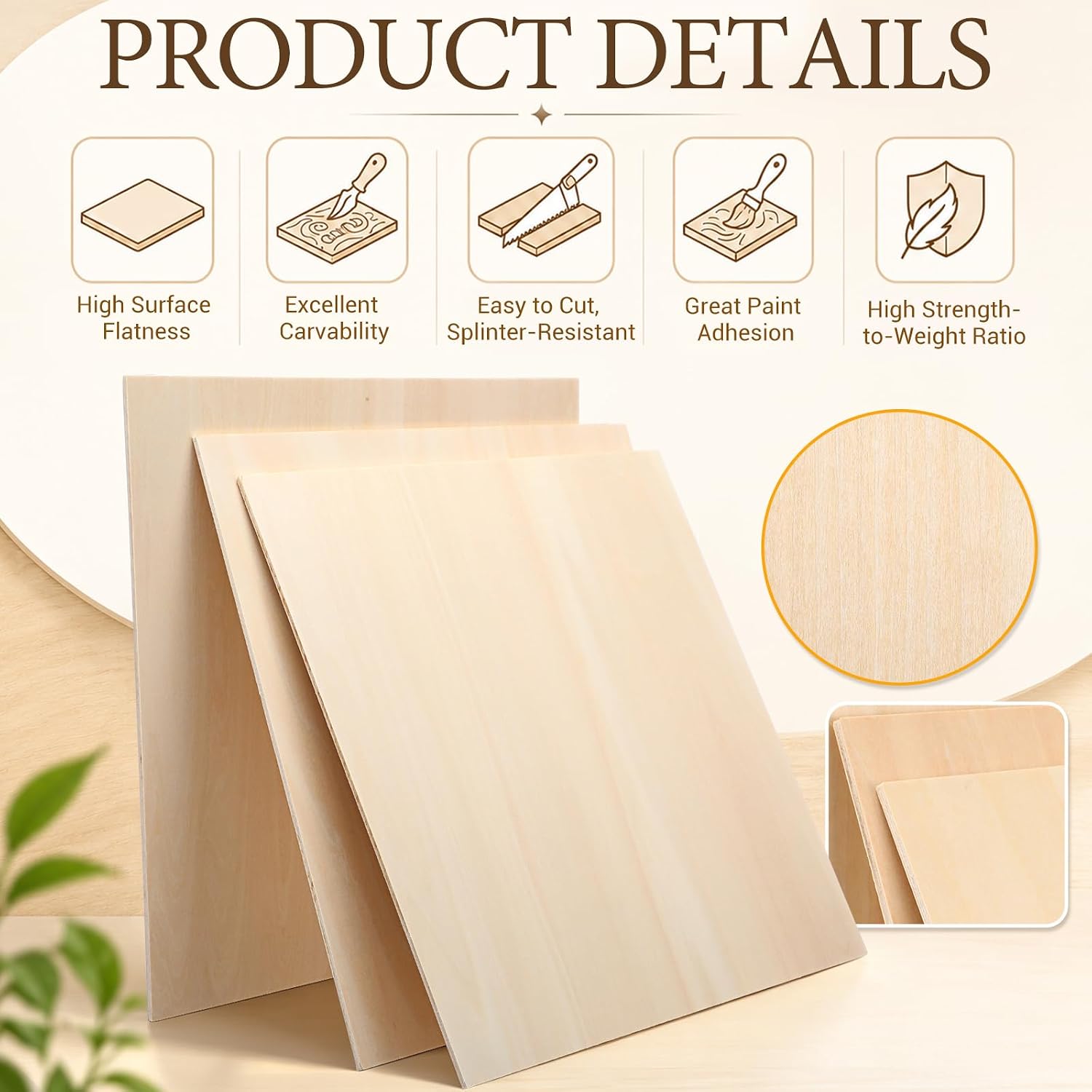 40 Pcs 1/8" 3mm Basswood for Laser Cutting 12x12in & 12x4in Basswood Sheets image 3