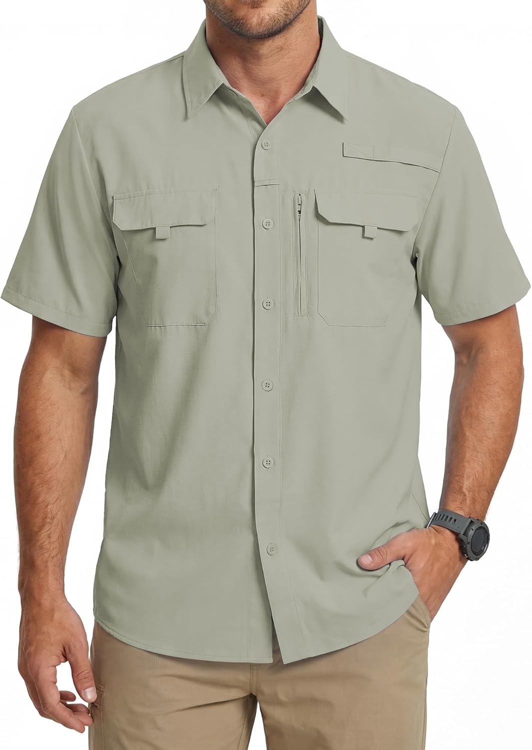 WULFUL Men's Sun Protection Fishing Shirts UPF 50+ Lightweight Quick Dry Cooling Short Sleeve Shirts for Work Hiking Safari