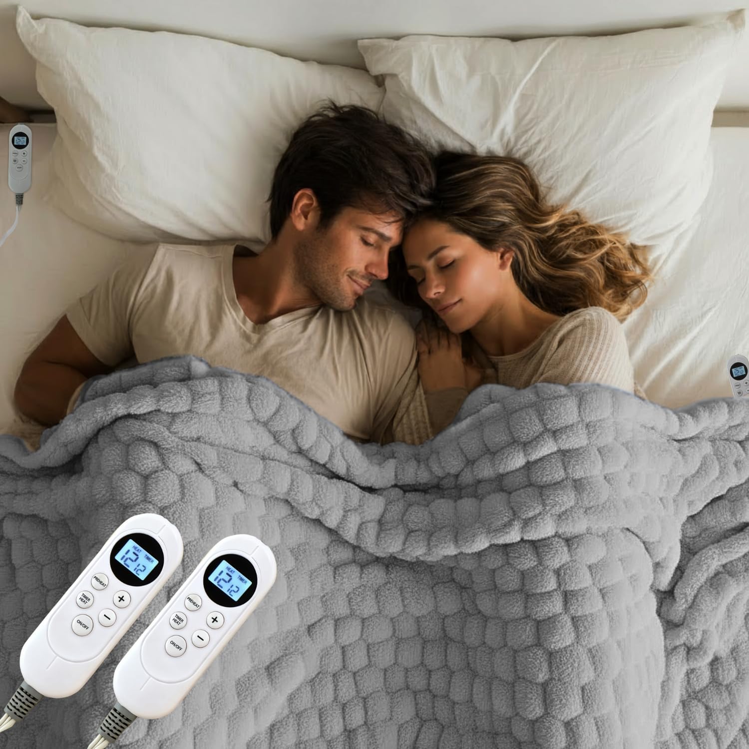 Electric Heated Blanket Throw Soft Ribbed Faux Fur Flannel Fast Heating 12 Heat Levels 112H Timer & Overheat Protection & Auto Shut-Off & ETL FCC & Machine Washable Heated Throw (King 90"x100")
