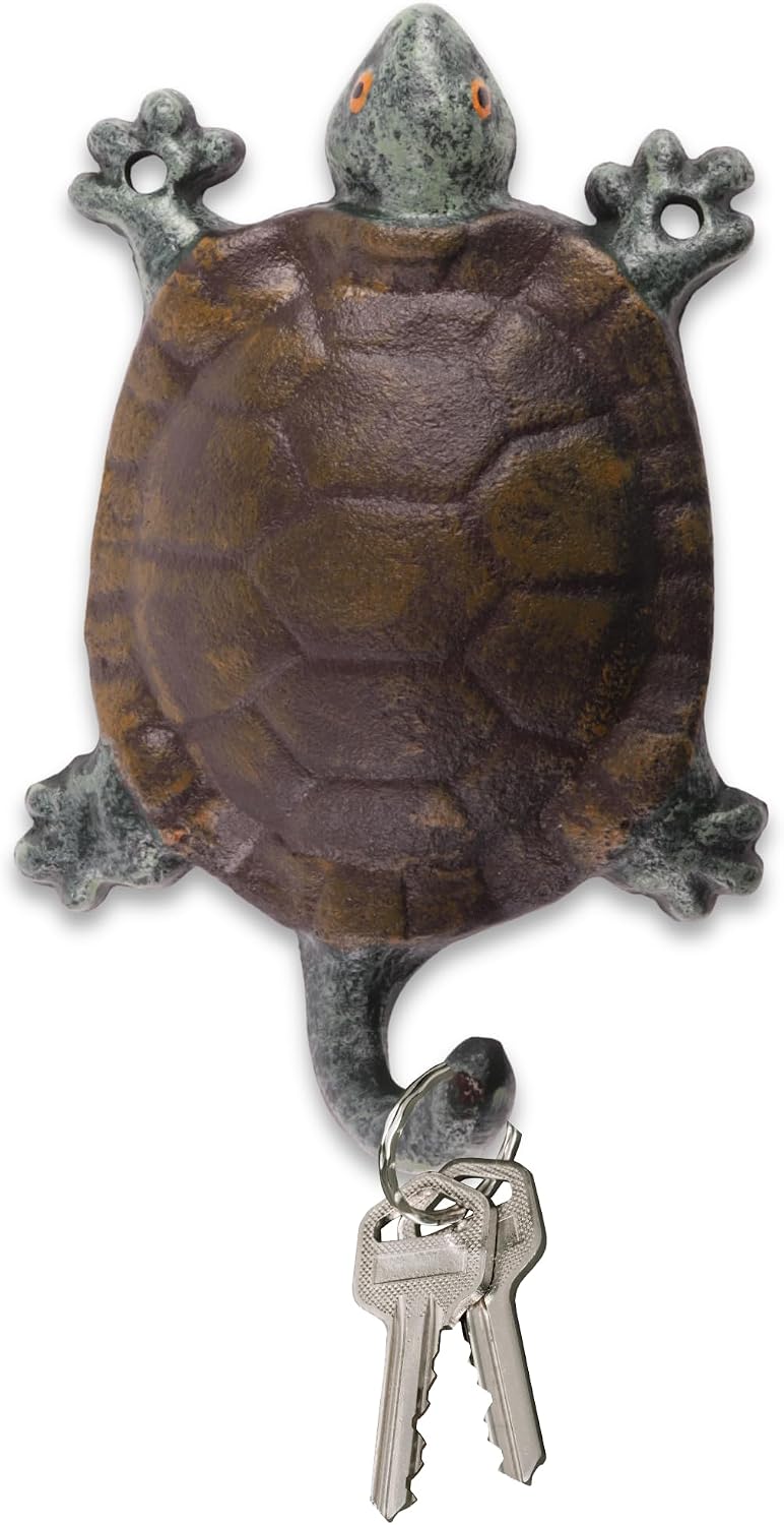 Needzo Turtle Key Holder Wall Hook, Cast Iron Decorative Key Holder, Rustic Home Accessory, 5.5" x 3.5"
