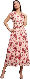 Miss Chase Women's Round Neck Cap Sleeves Lace Knee -Long Skater Dress