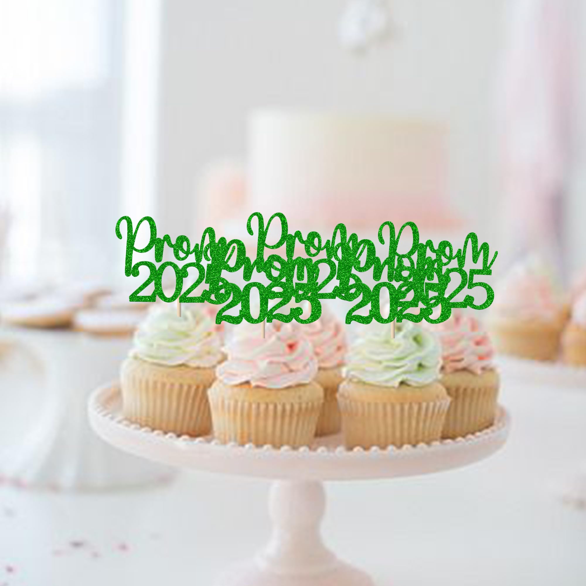SYKYCTCY 24 Pack Prom 2026 Graduation Cupcake Toppers Glitter 2026 Prom College Cupcake Picks for Congrats 2026 Graduation Class of 2026 Theme School Party Cake Decoration Supplies Green - Image 4