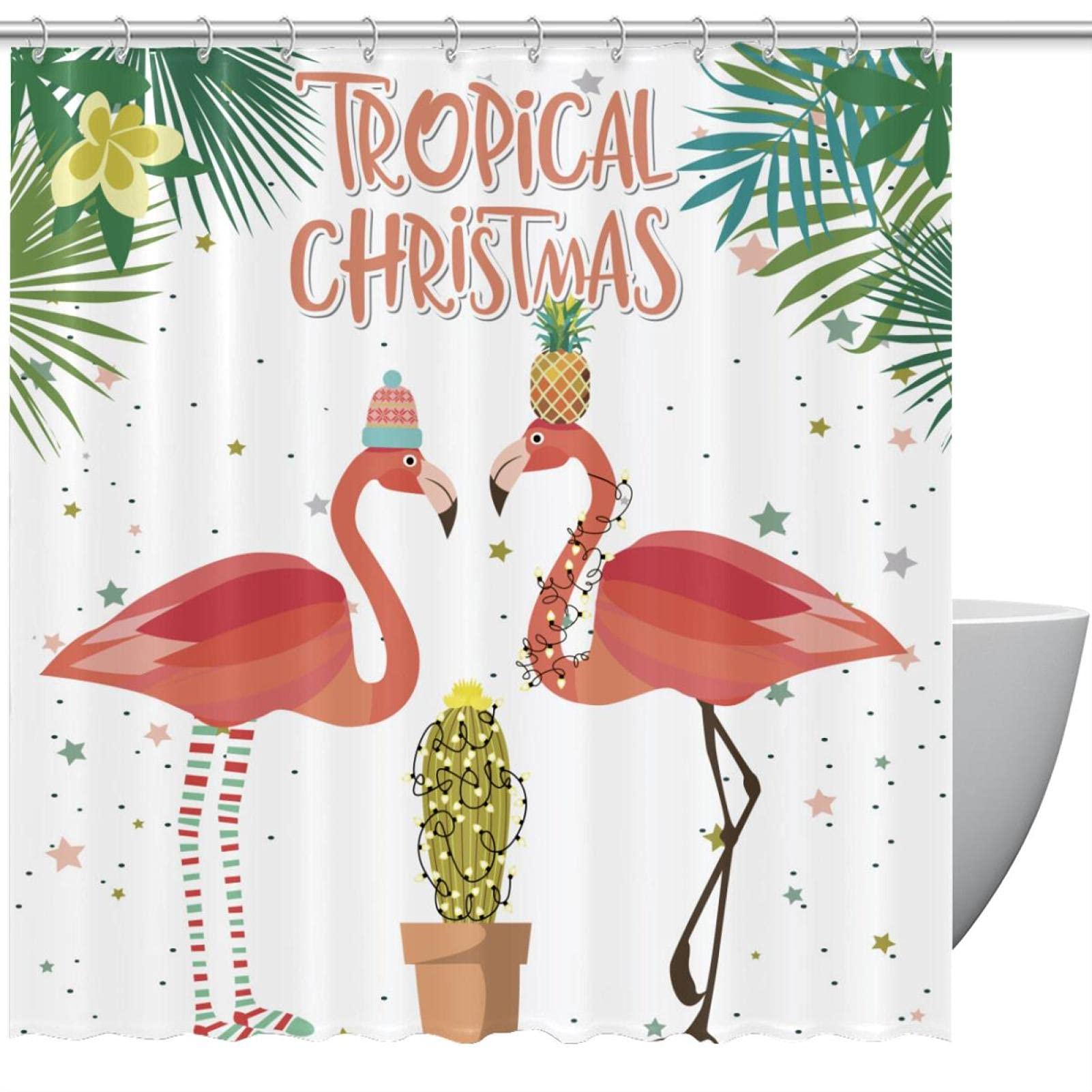 Rideau de douche imperméable à motif flamant rose pour une ambiance tropicale