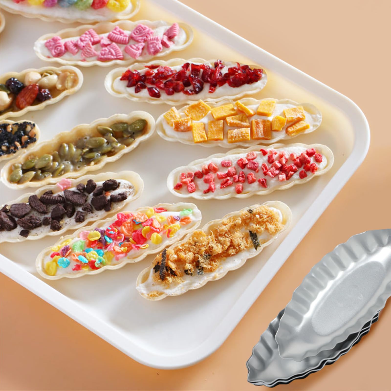 21 moldes para tartas de huevo para hornear de acero inoxidable con forma de barco, moldes reutilizables para tartaletas para tartaletas, magdalenas, magdalenas, moldes para hornear