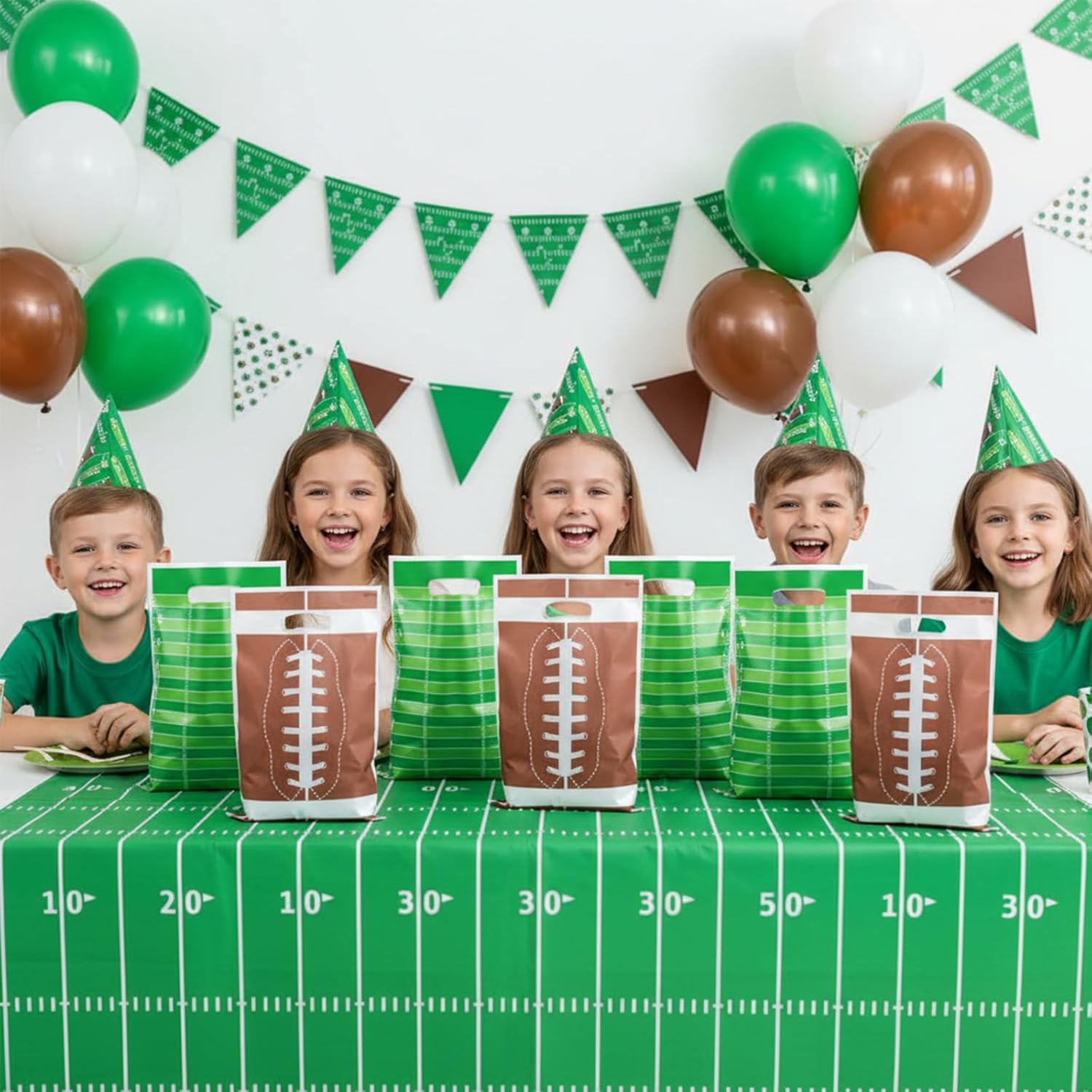 Tyqour 60 PCS Football Gift Bags Football Goodie Bags Brown Green Handle Football Party Bags Football Theme Sports Birthday Party Favors Supplies for Candy Snack Cookie Treat Gift - Image 5